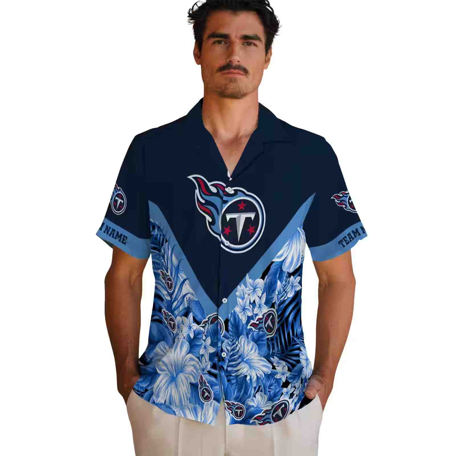 personalized tennessee titans floral chevron navy hawaiian shirt fashion forward