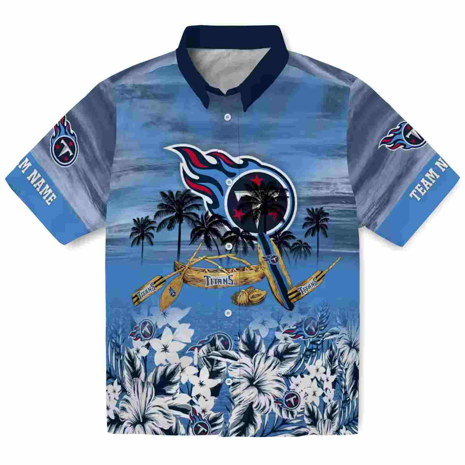 Personalized Tennessee Titans Tropical Canoe Navy Hawaiian Shirt