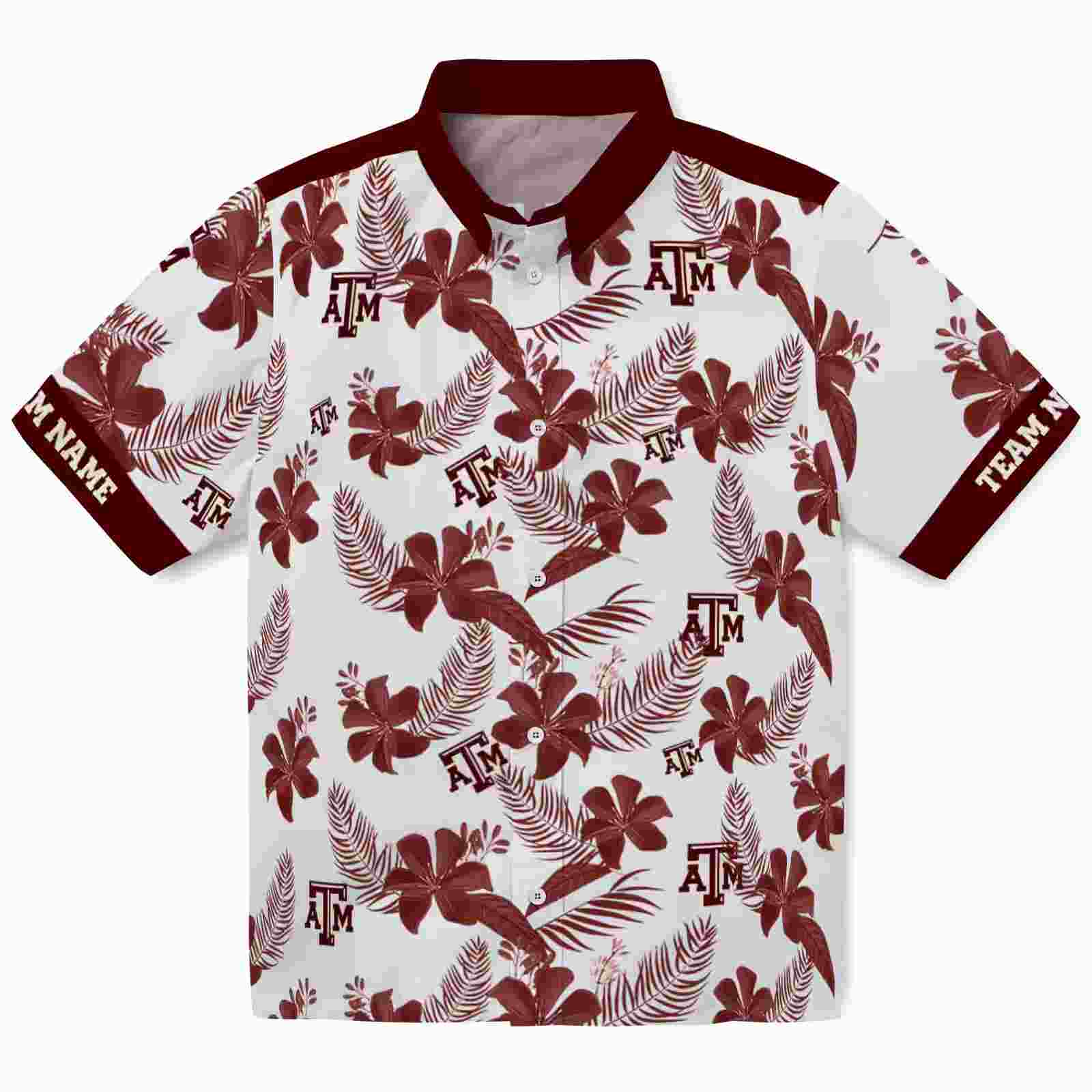 Personalized Texas A&M Aggies Botanical Print White Hawaiian Shirt