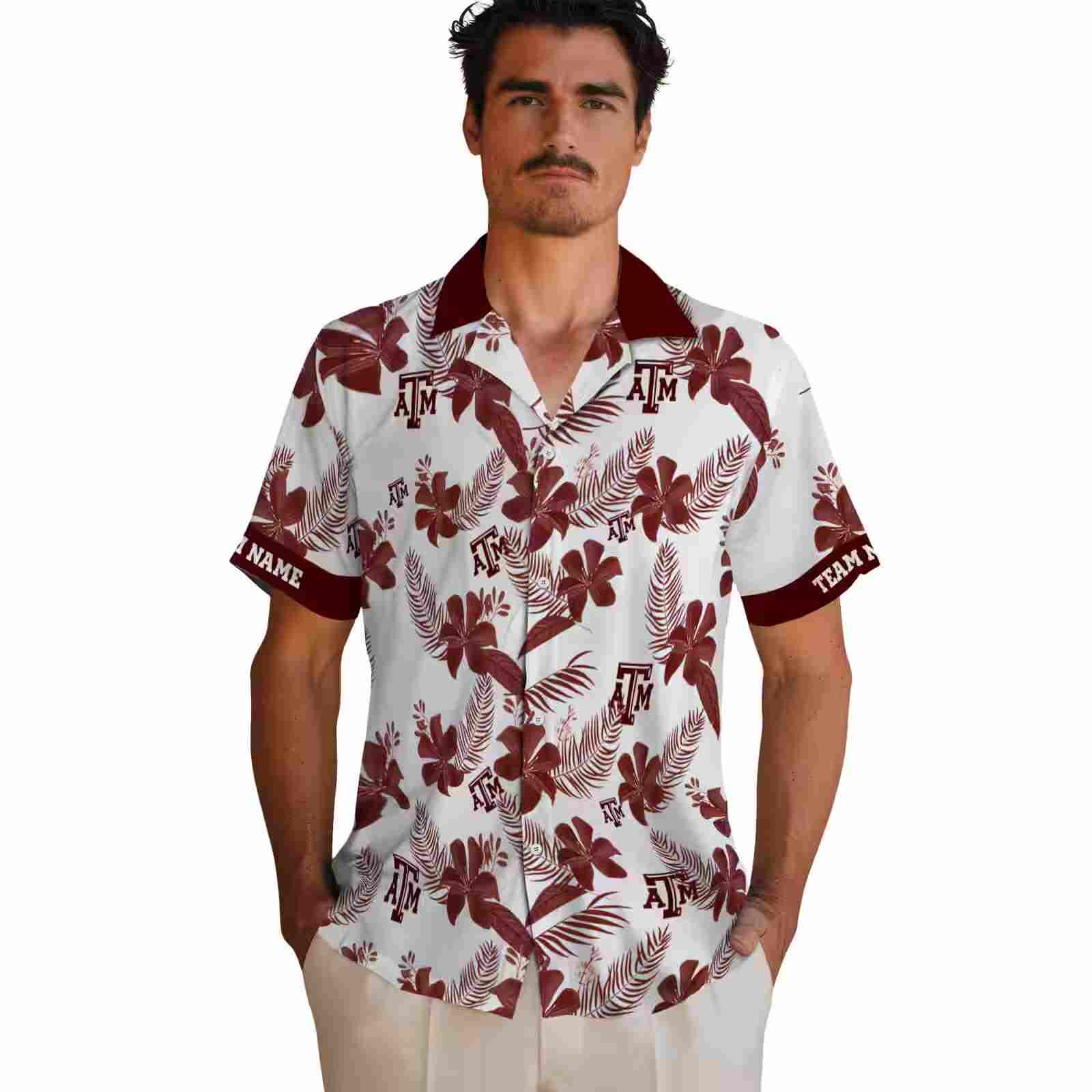 personalized texas am aggies botanical print white hawaiian shirt fashion forward