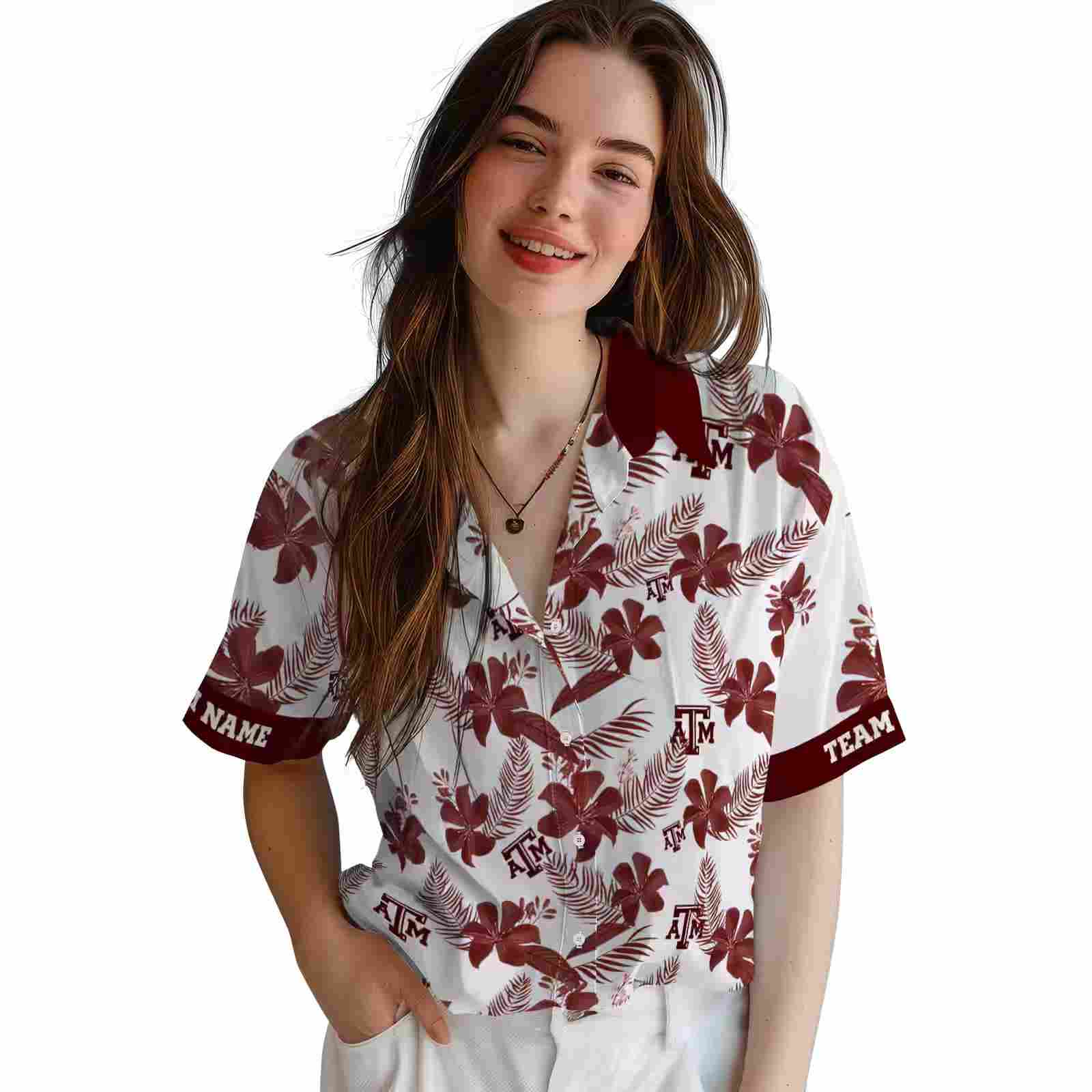 personalized texas am aggies botanical print white hawaiian shirt latest model