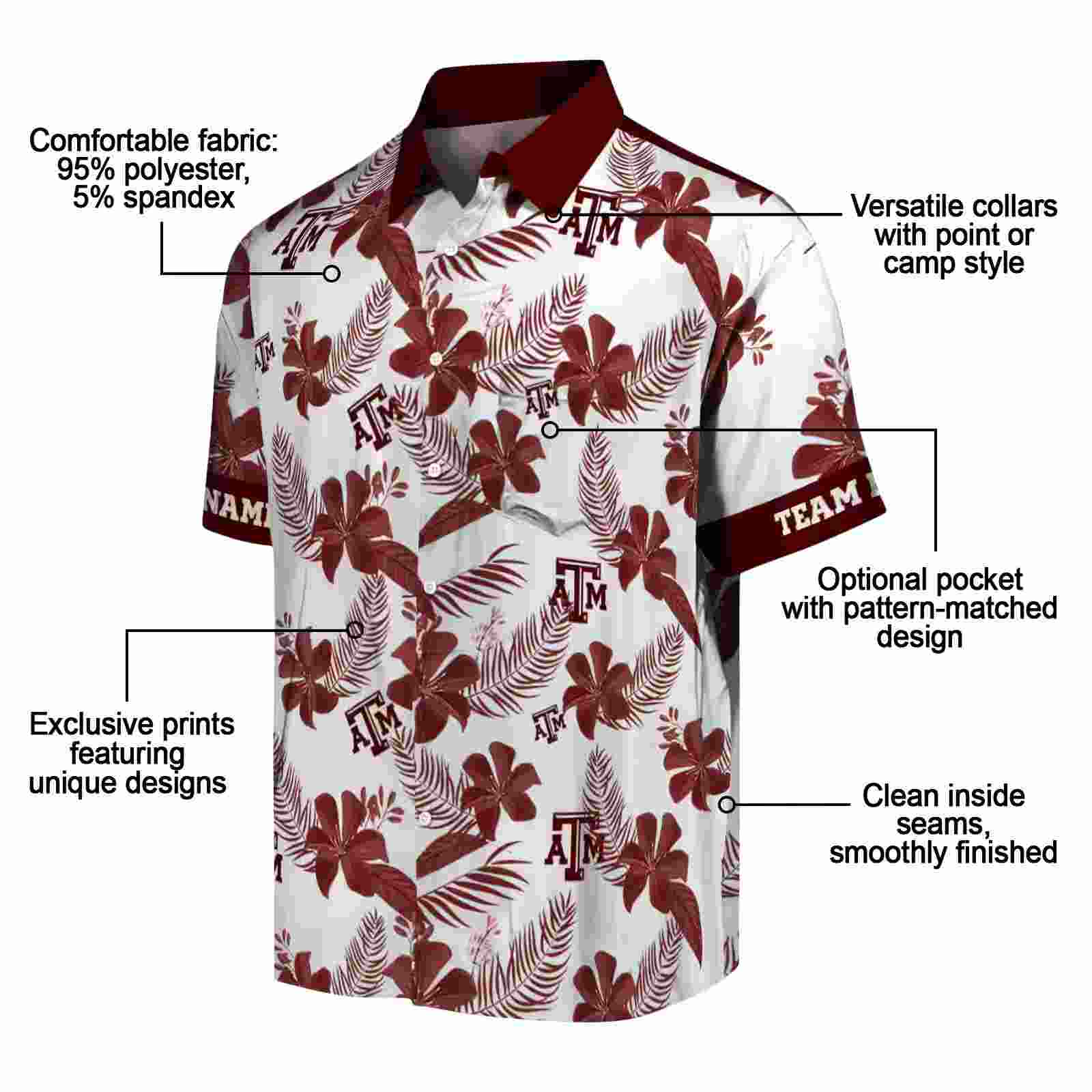 personalized texas am aggies botanical print white hawaiian shirt new arrival