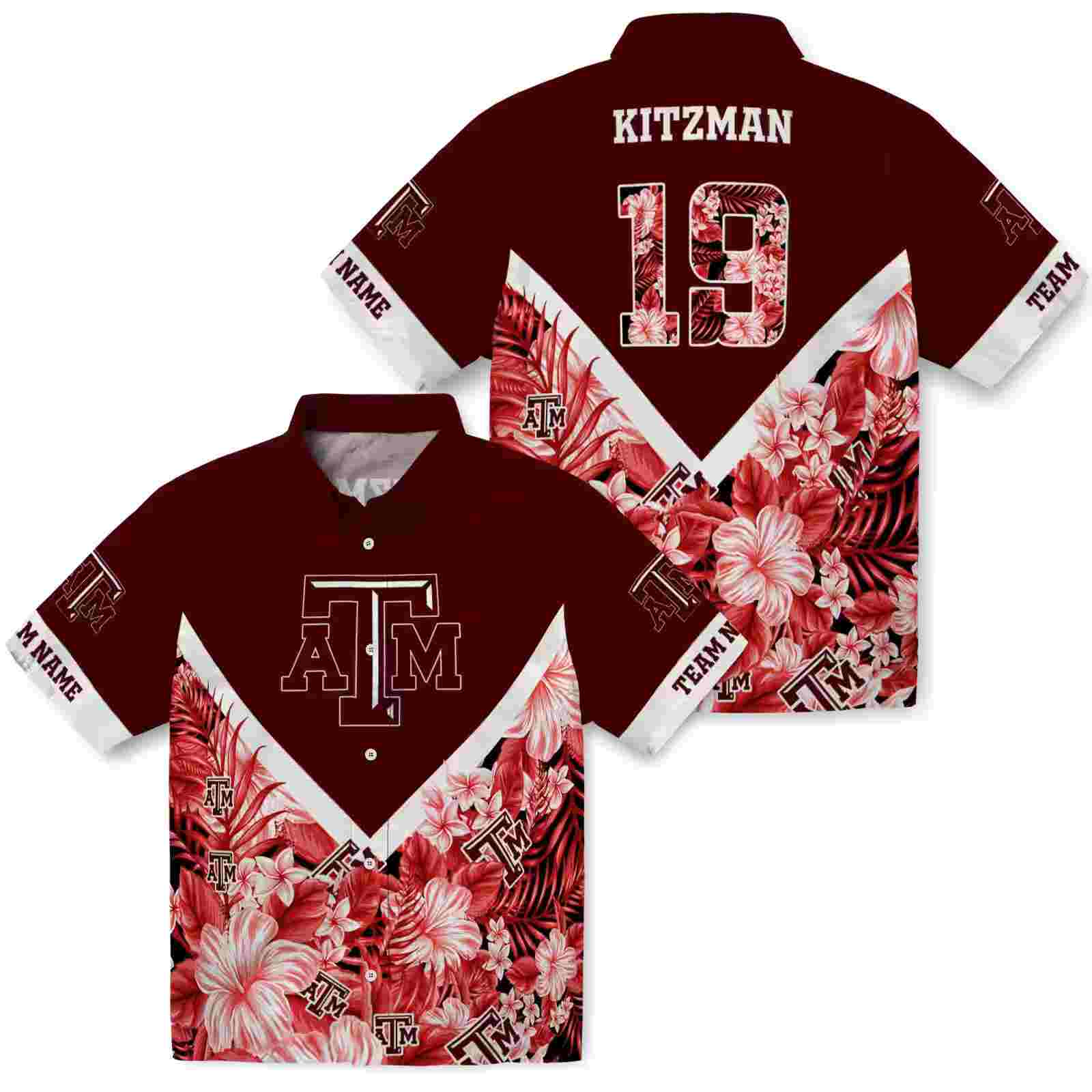 personalized texas am aggies floral chevron maroon hawaiian shirt high quality