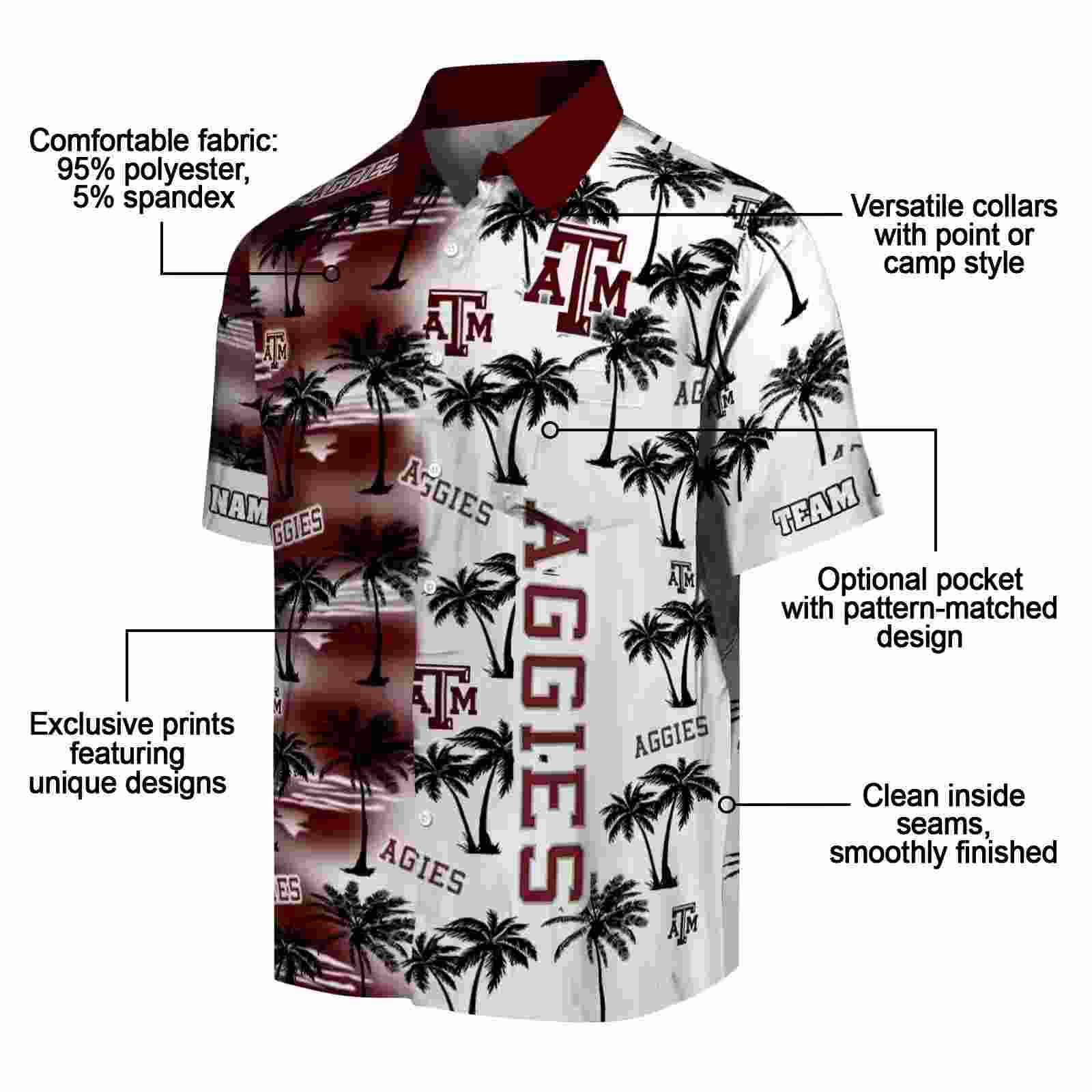 personalized texas am aggies palm silhouettes maroon hawaiian shirt new arrival