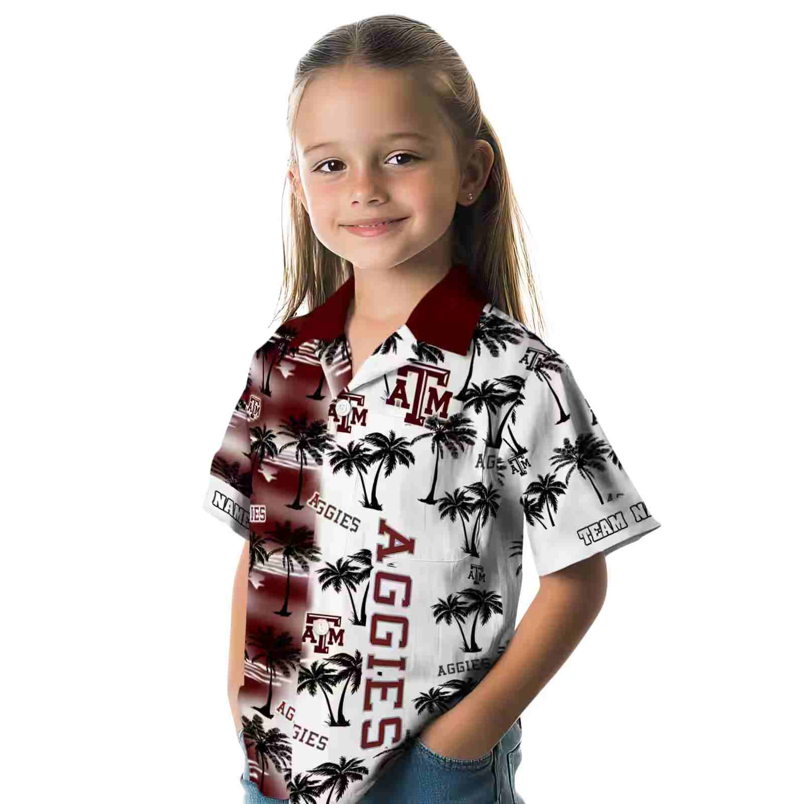 personalized texas am aggies palm silhouettes maroon hawaiian shirt premium grade