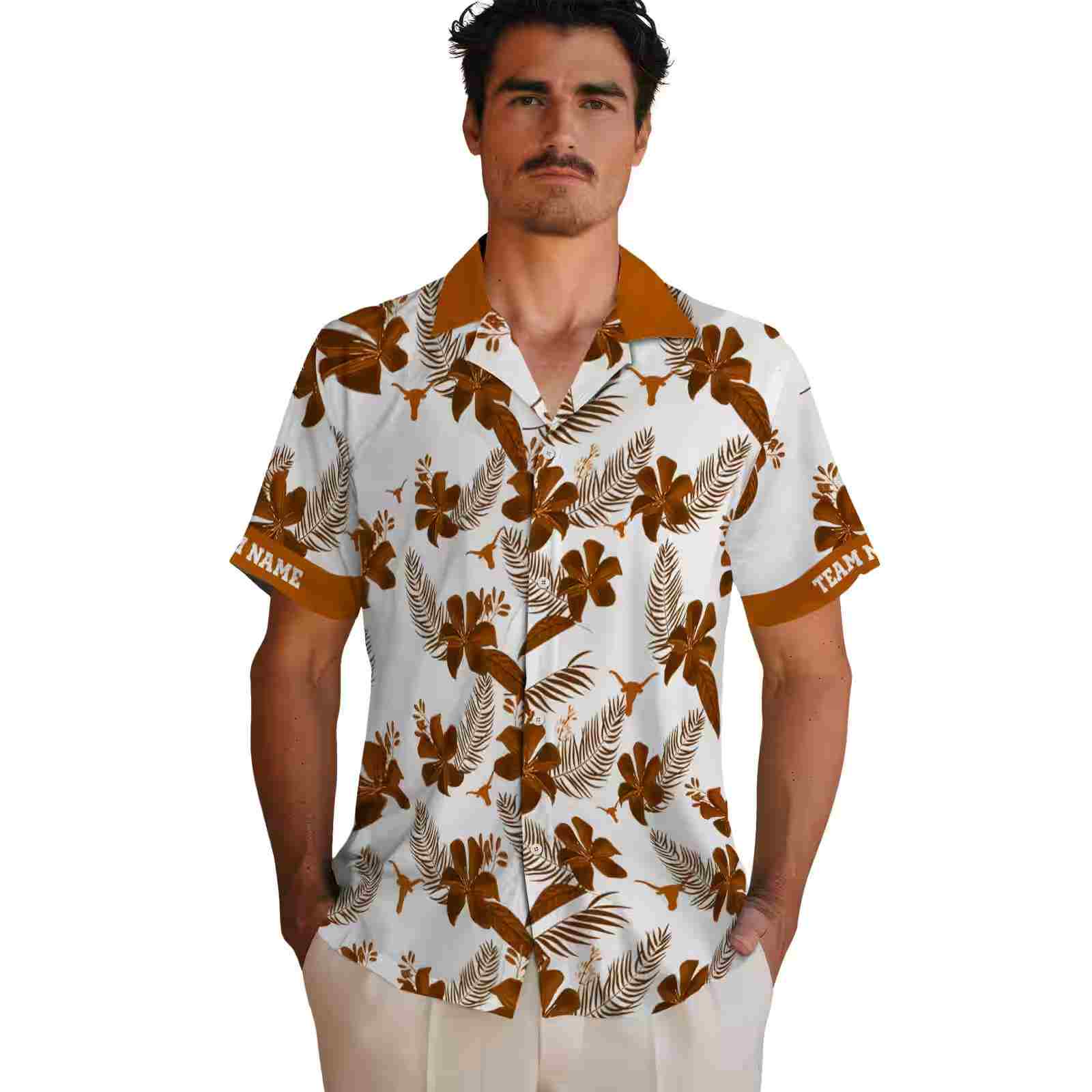 personalized texas longhorns botanical print white hawaiian shirt fashion forward