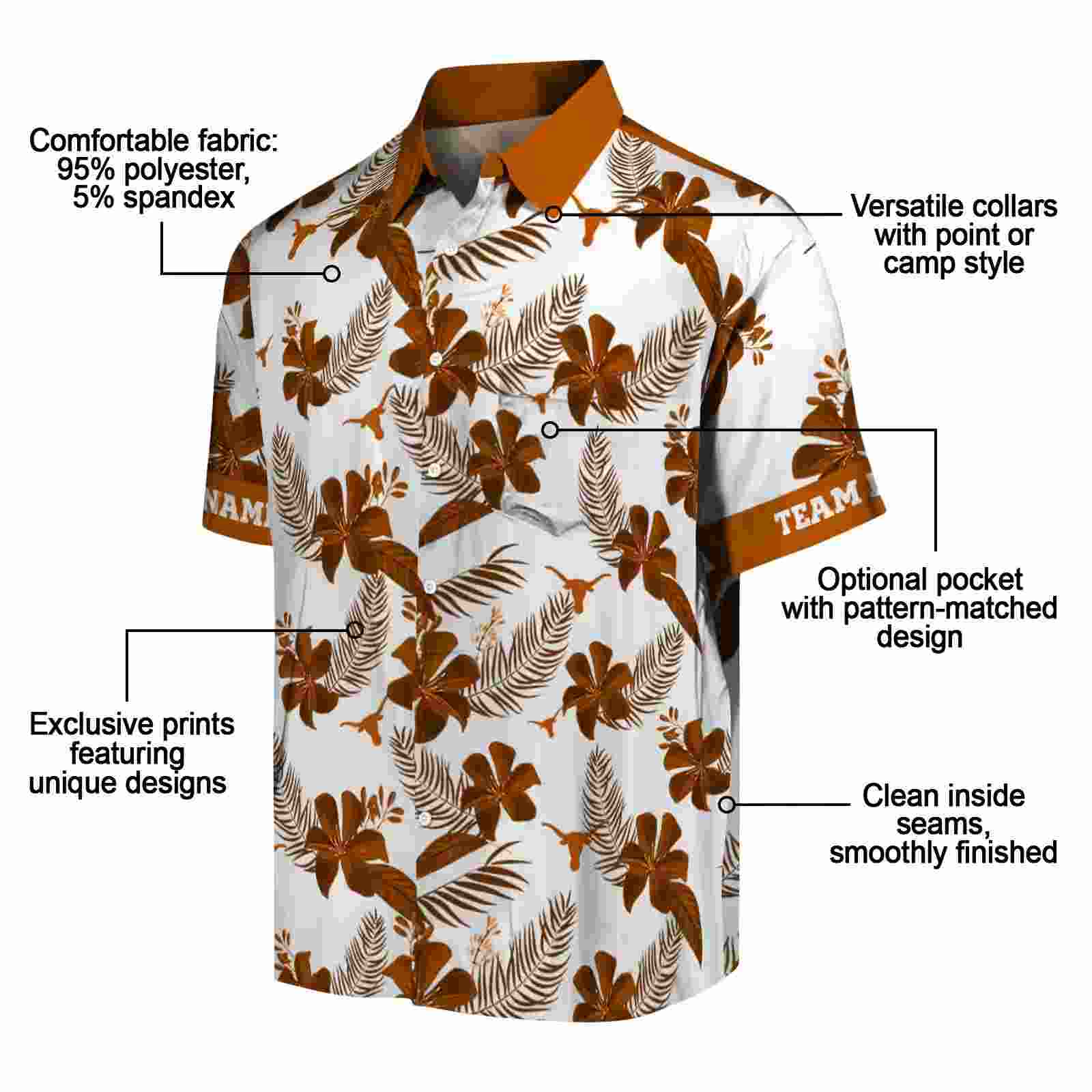 personalized texas longhorns botanical print white hawaiian shirt new arrival