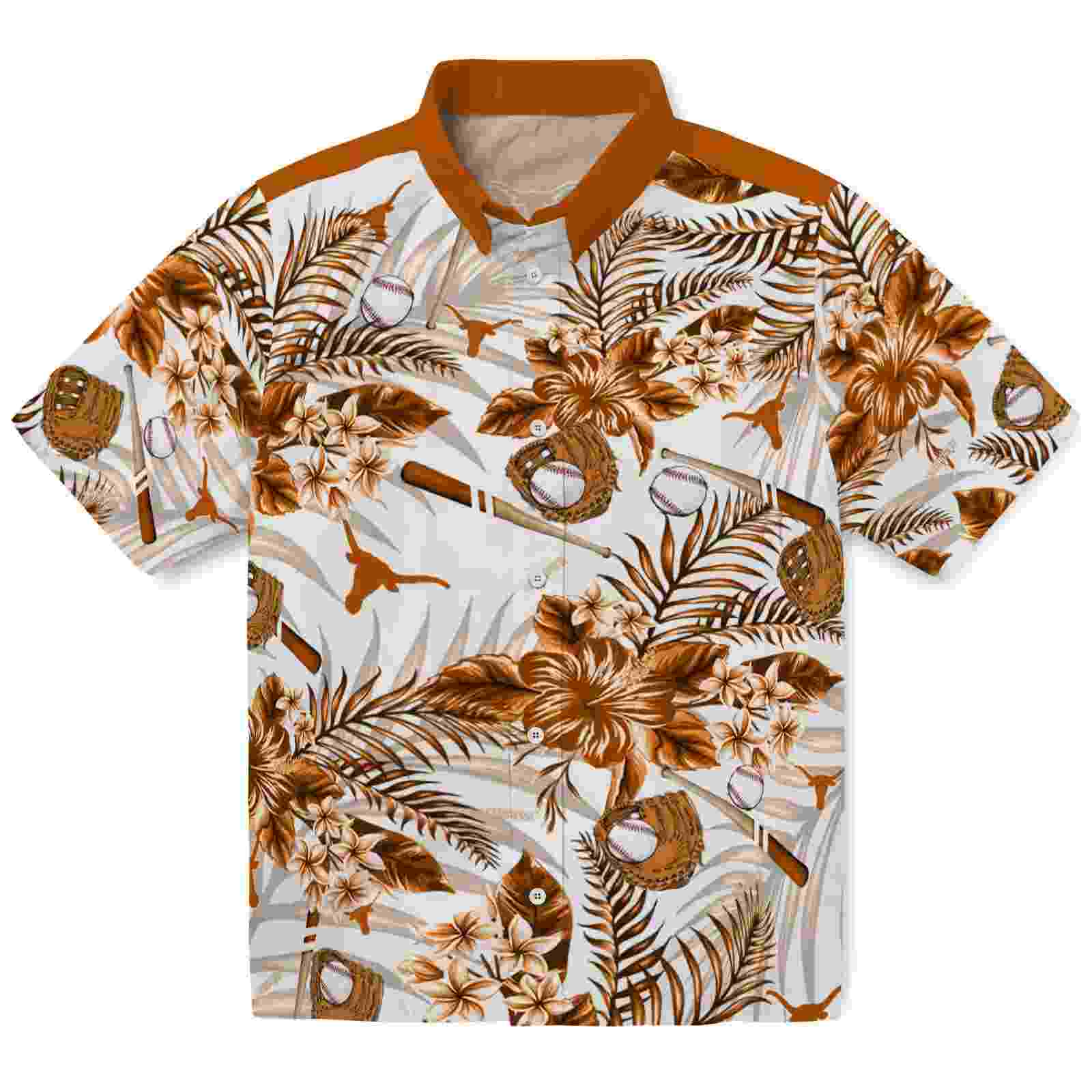 Personalized Texas Longhorns Floral Baseball Orange White Hawaiian Shirt