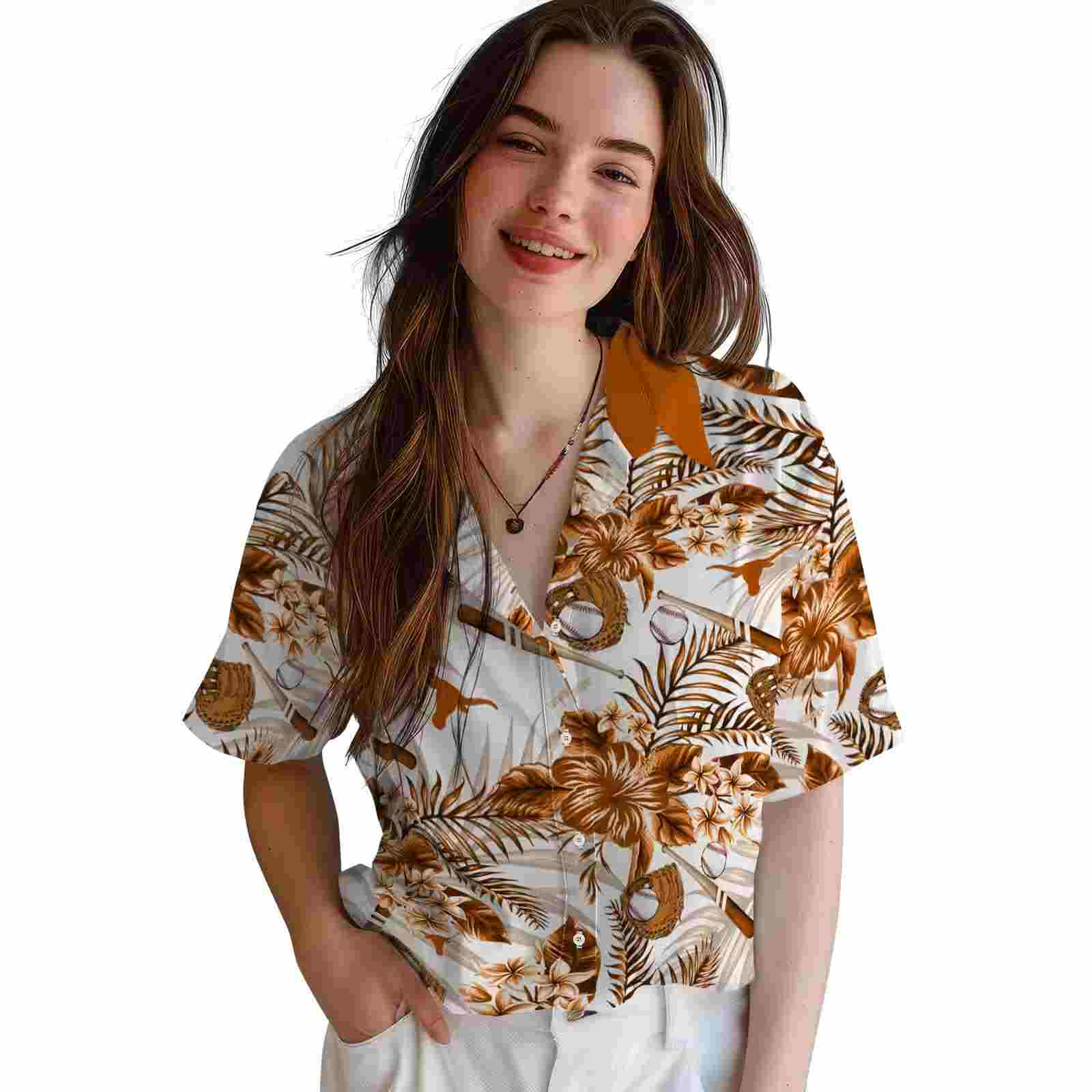 personalized texas longhorns floral baseball orange white hawaiian shirt latest model