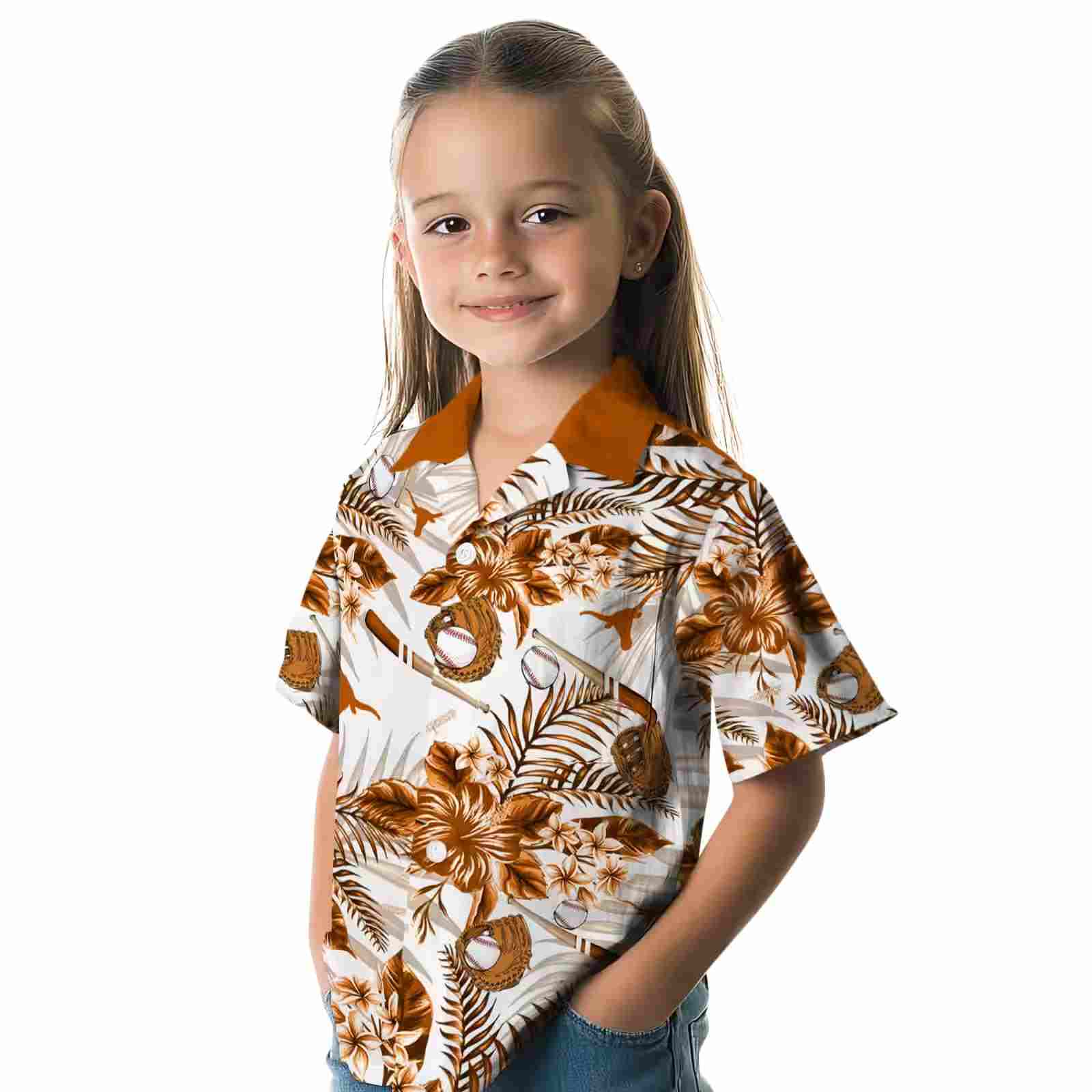 personalized texas longhorns floral baseball orange white hawaiian shirt premium grade