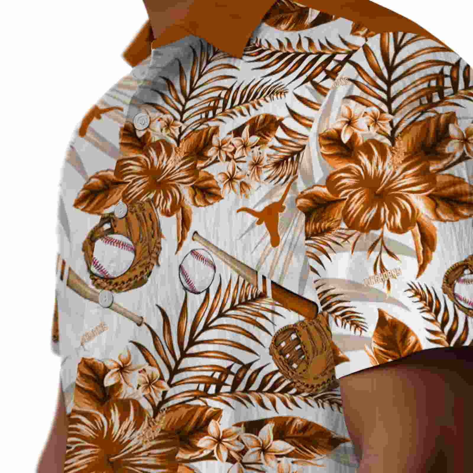 personalized texas longhorns floral baseball orange white hawaiian shirt trendy