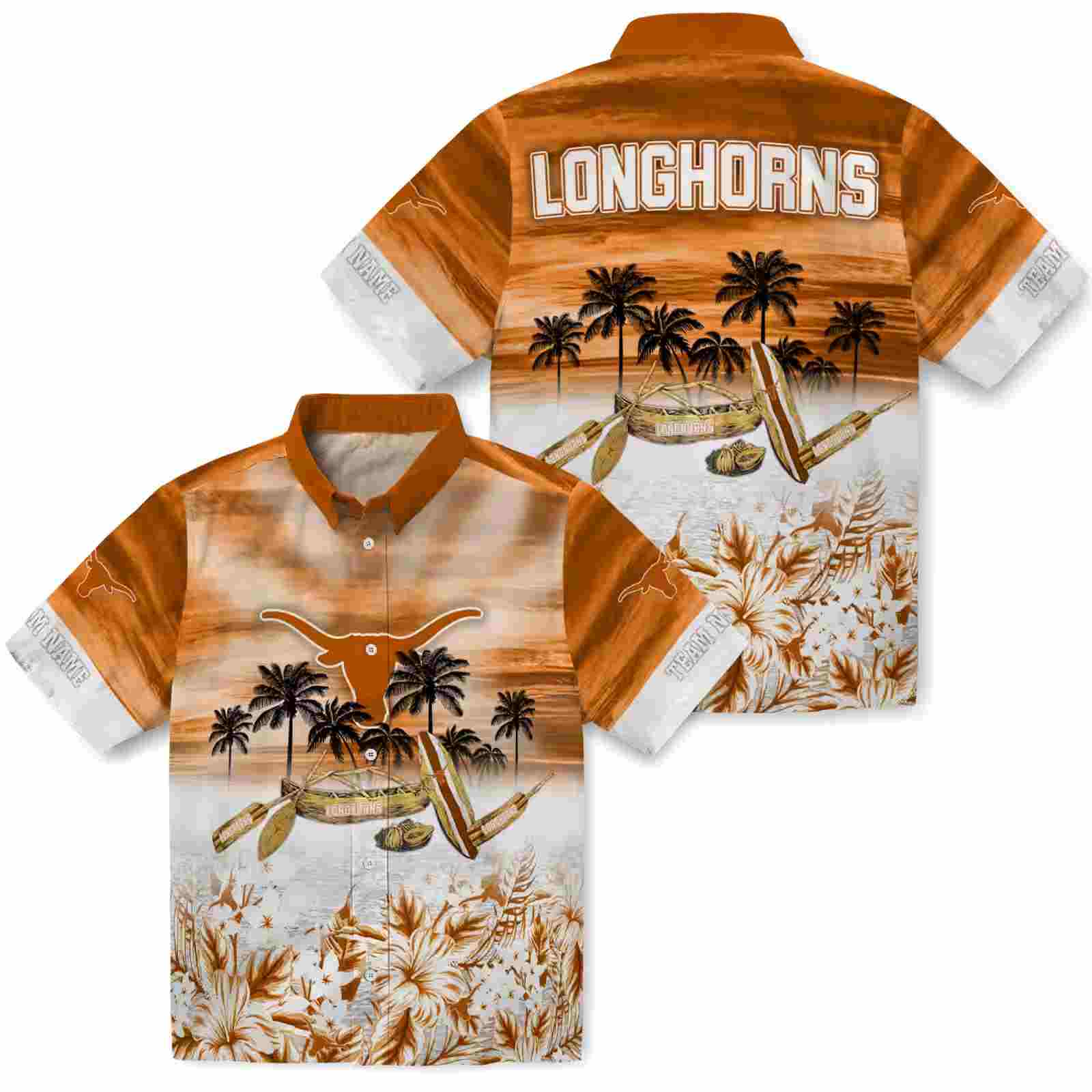 personalized texas longhorns tropical canoe orange hawaiian shirt high quality