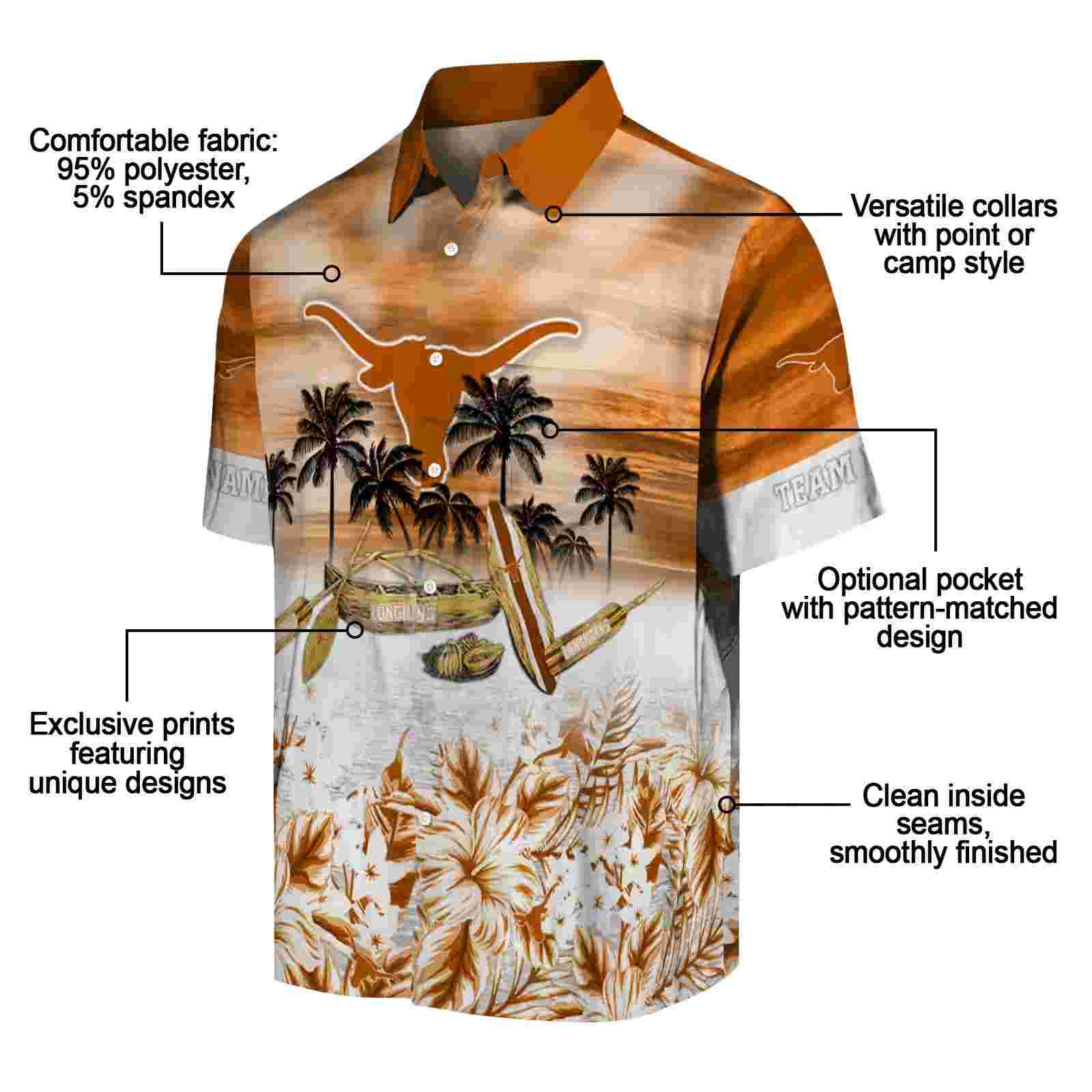 personalized texas longhorns tropical canoe orange hawaiian shirt new arrival