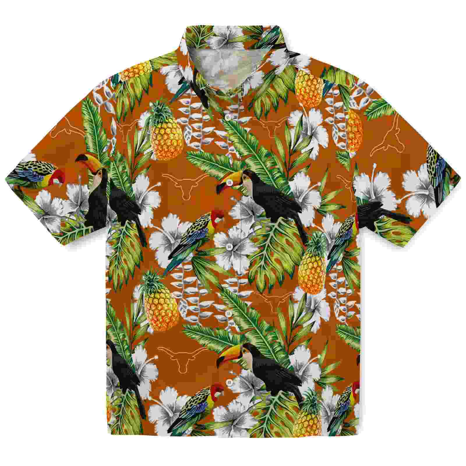 Personalized Texas Longhorns Tropical Toucan Orange Green Hawaiian Shirt