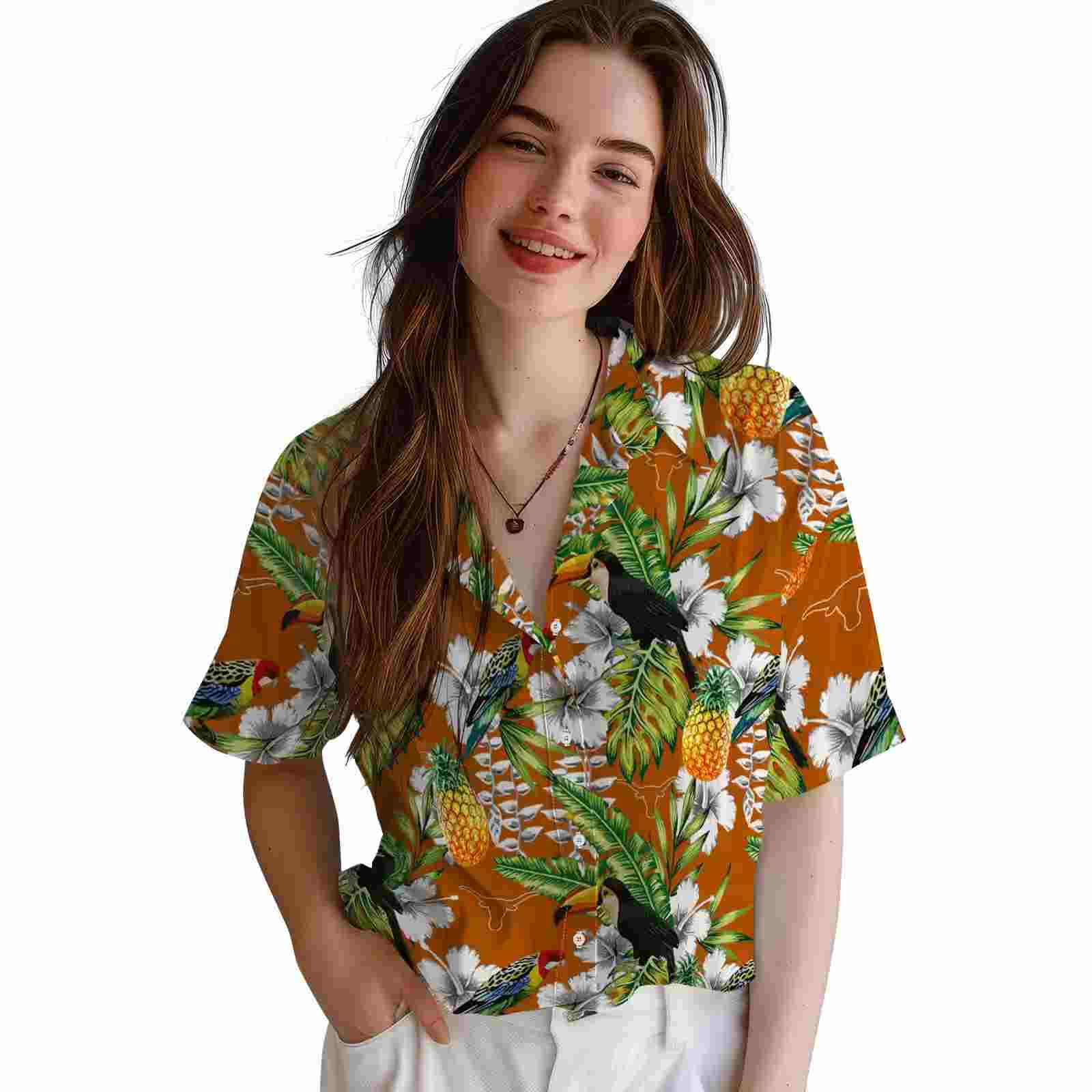 personalized texas longhorns tropical toucan orange green hawaiian shirt latest model