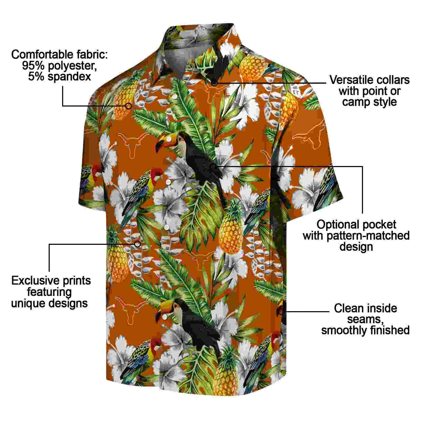 personalized texas longhorns tropical toucan orange green hawaiian shirt new arrival