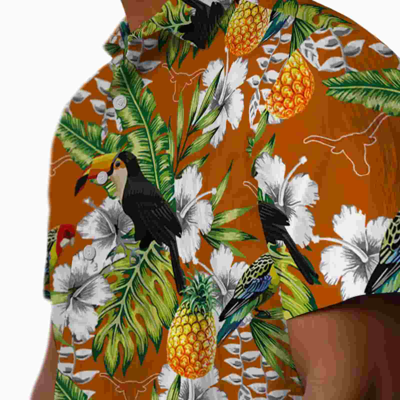 personalized texas longhorns tropical toucan orange green hawaiian shirt trendy