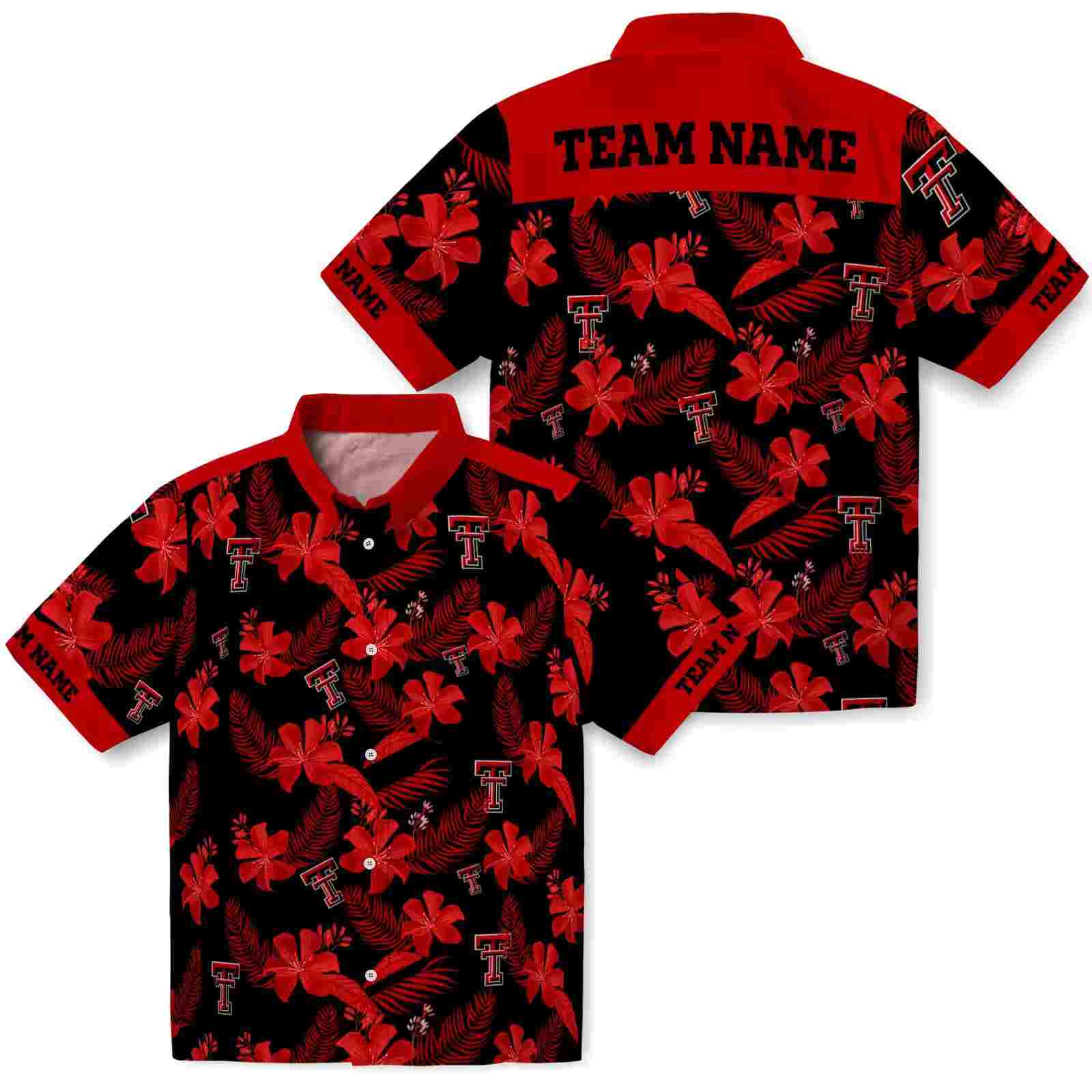 personalized texas tech red raiders botanical print black hawaiian shirt high quality