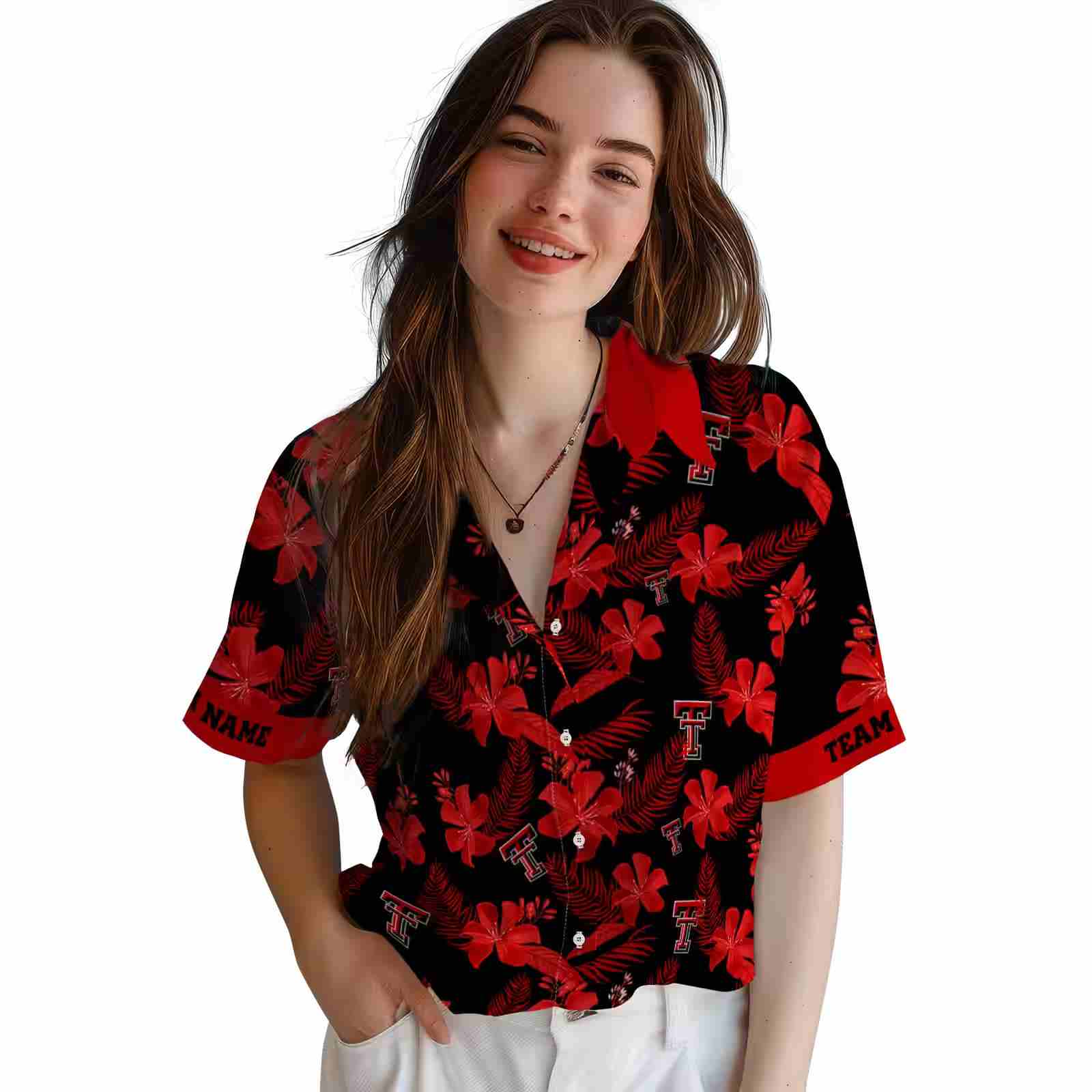 personalized texas tech red raiders botanical print black hawaiian shirt latest model