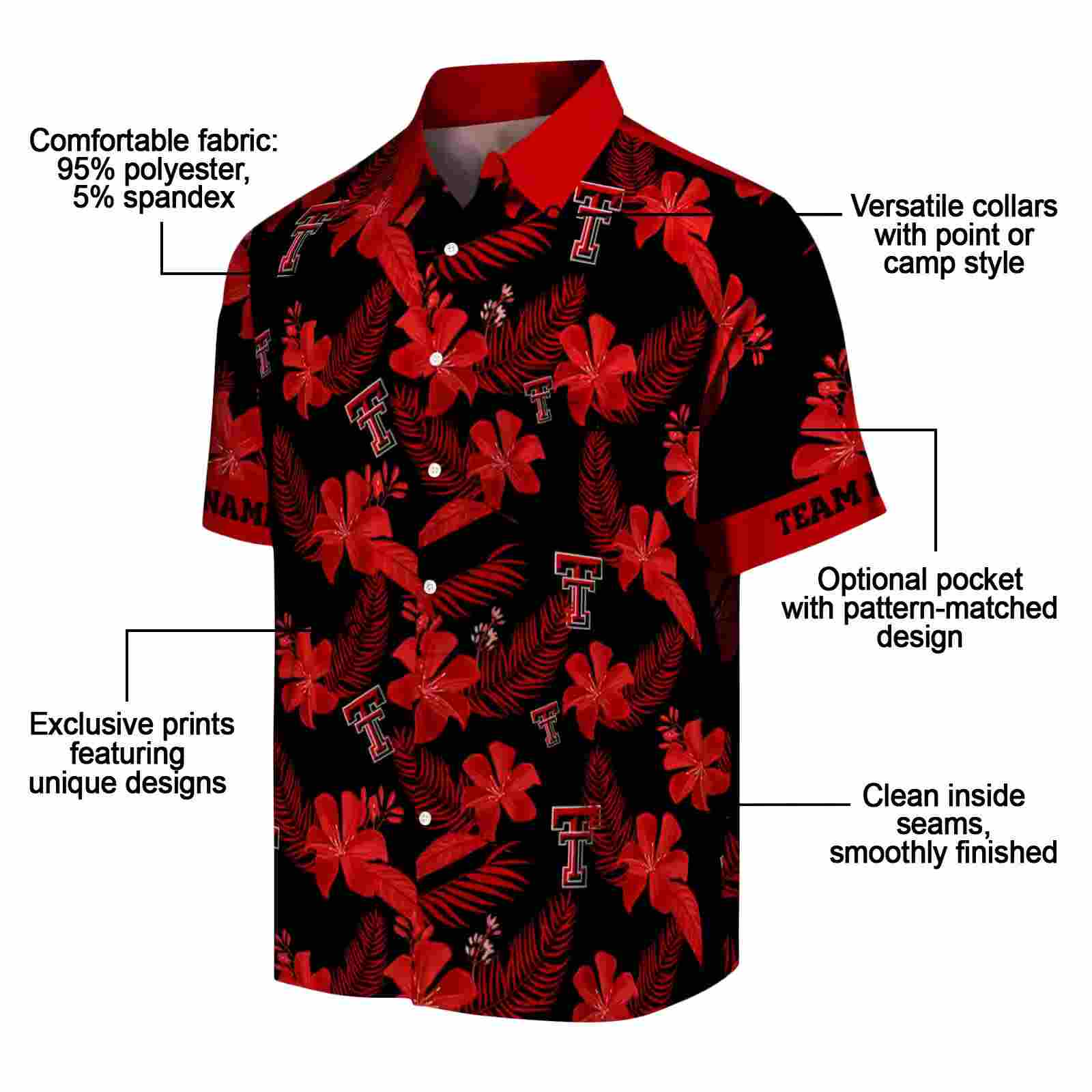 personalized texas tech red raiders botanical print black hawaiian shirt new arrival