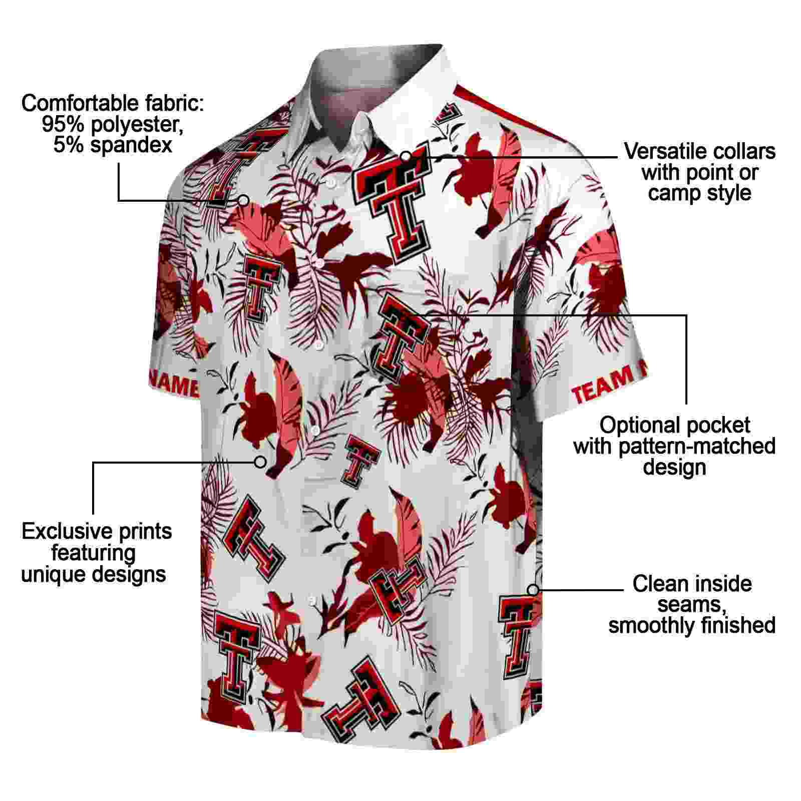 personalized texas tech red raiders botanical theme red white hawaiian shirt new arrival