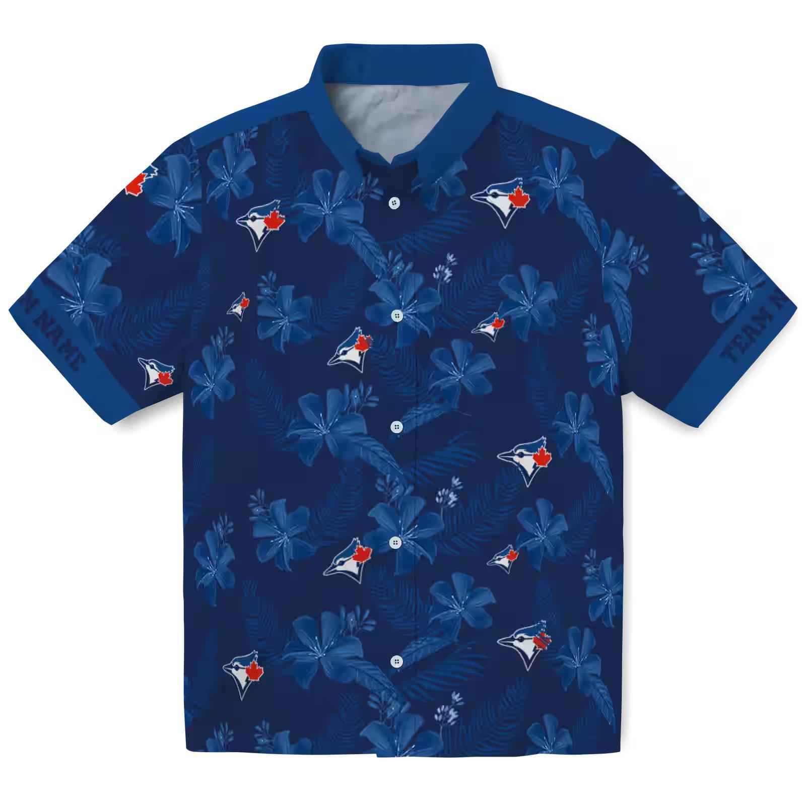 Personalized Toronto Blue Jays Botanical Print Navy Hawaiian Shirt