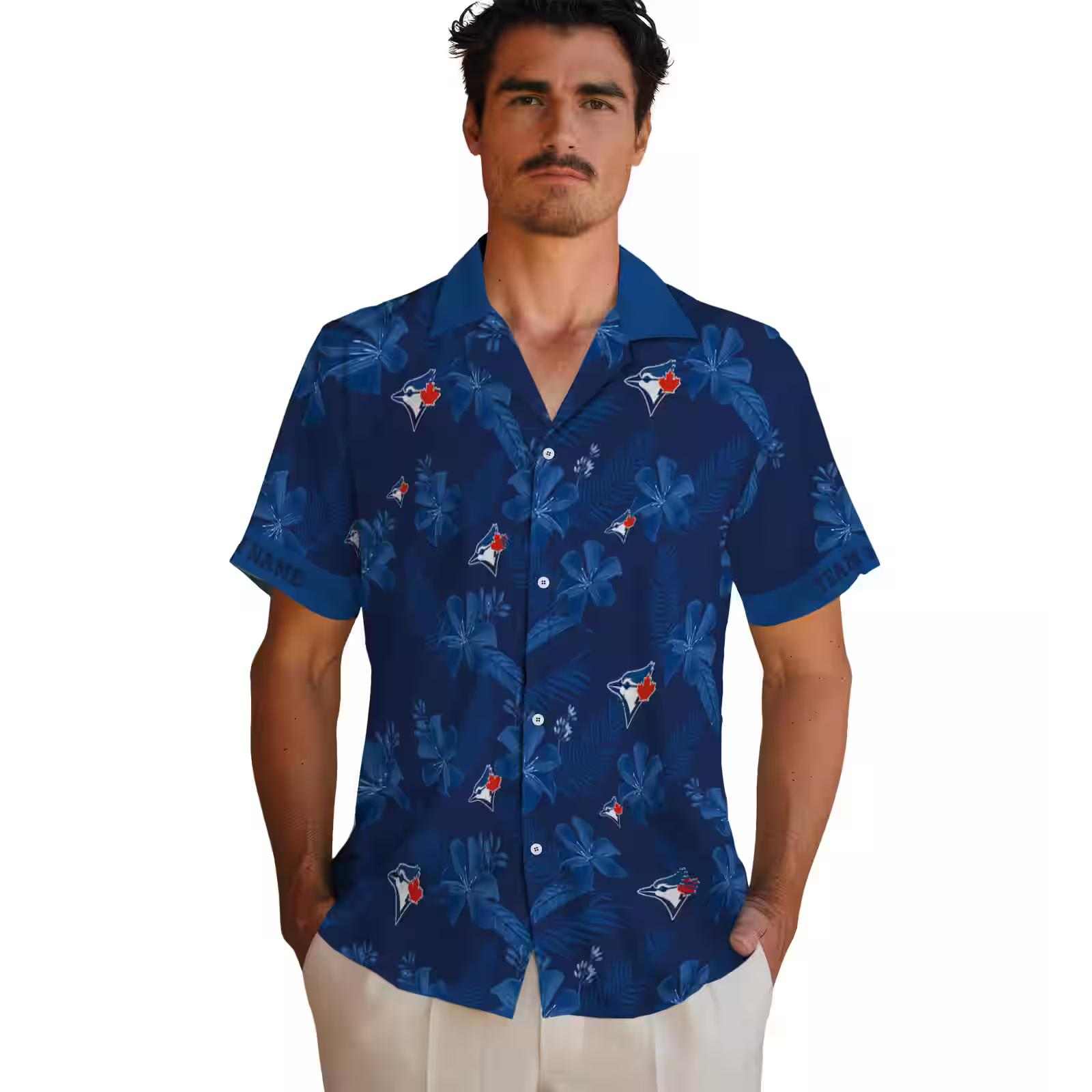 personalized toronto blue jays botanical print navy hawaiian shirt fashion forward