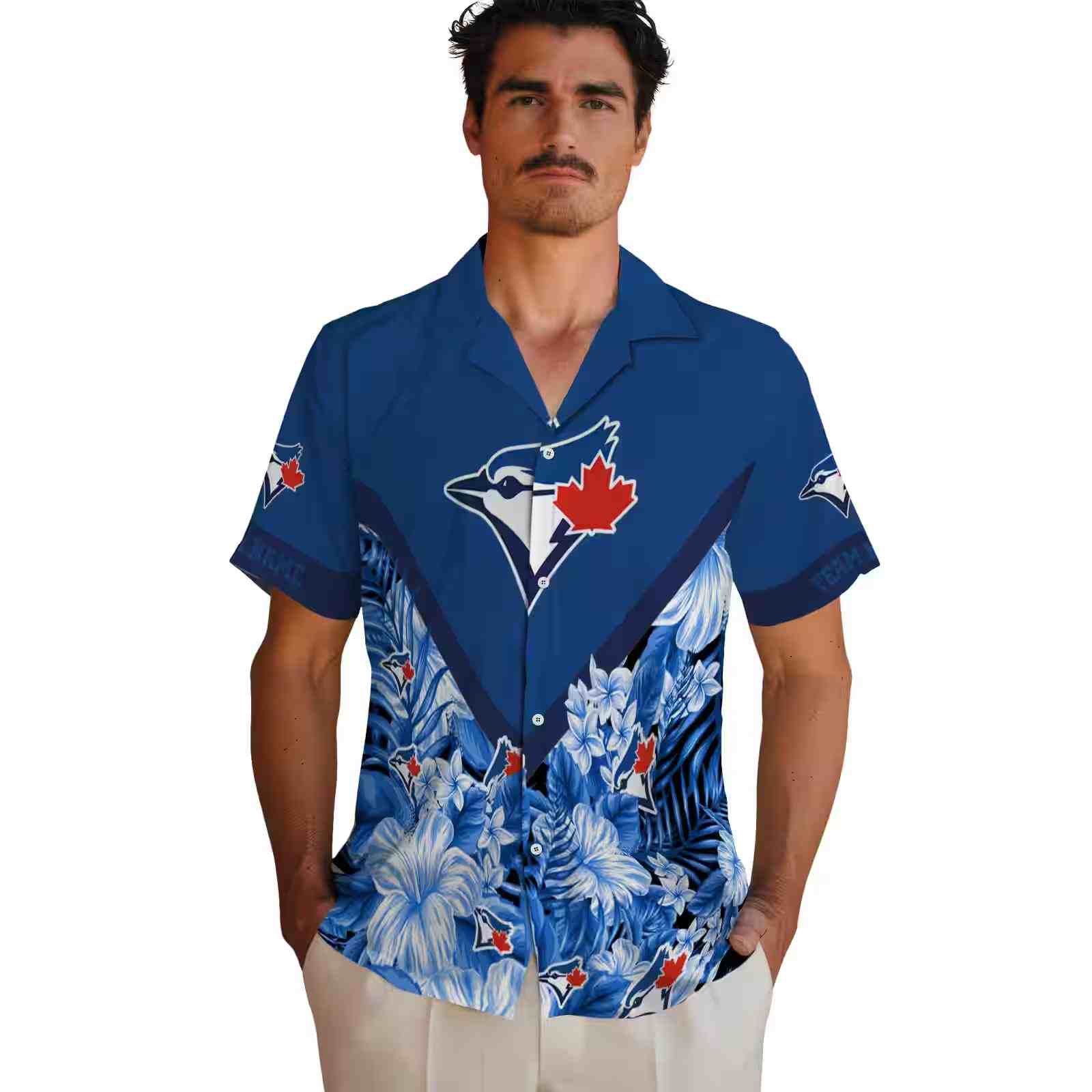 personalized toronto blue jays floral chevron blue hawaiian shirt fashion forward