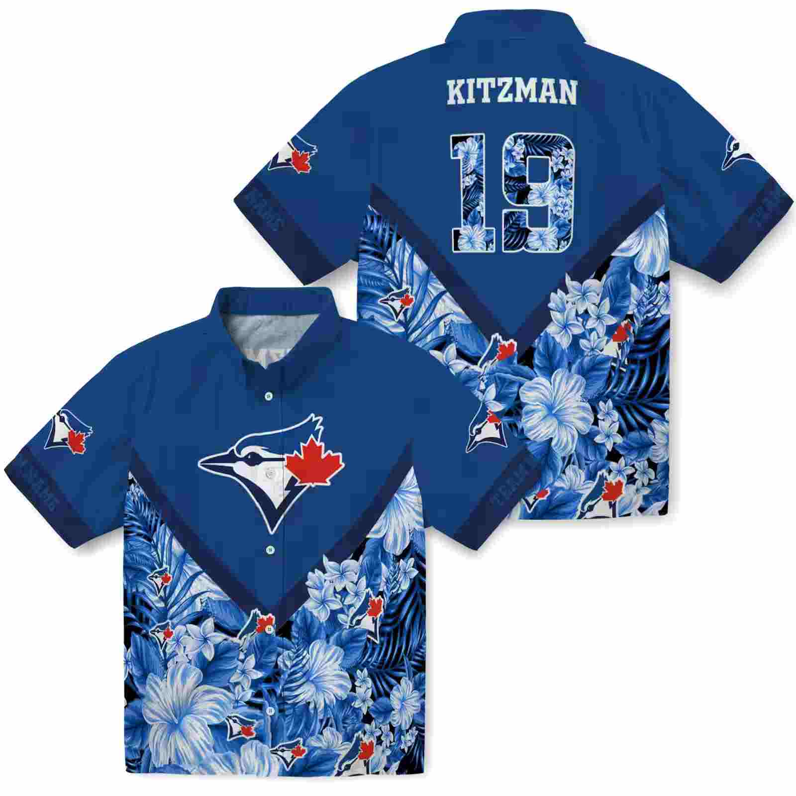 personalized toronto blue jays floral chevron blue hawaiian shirt high quality