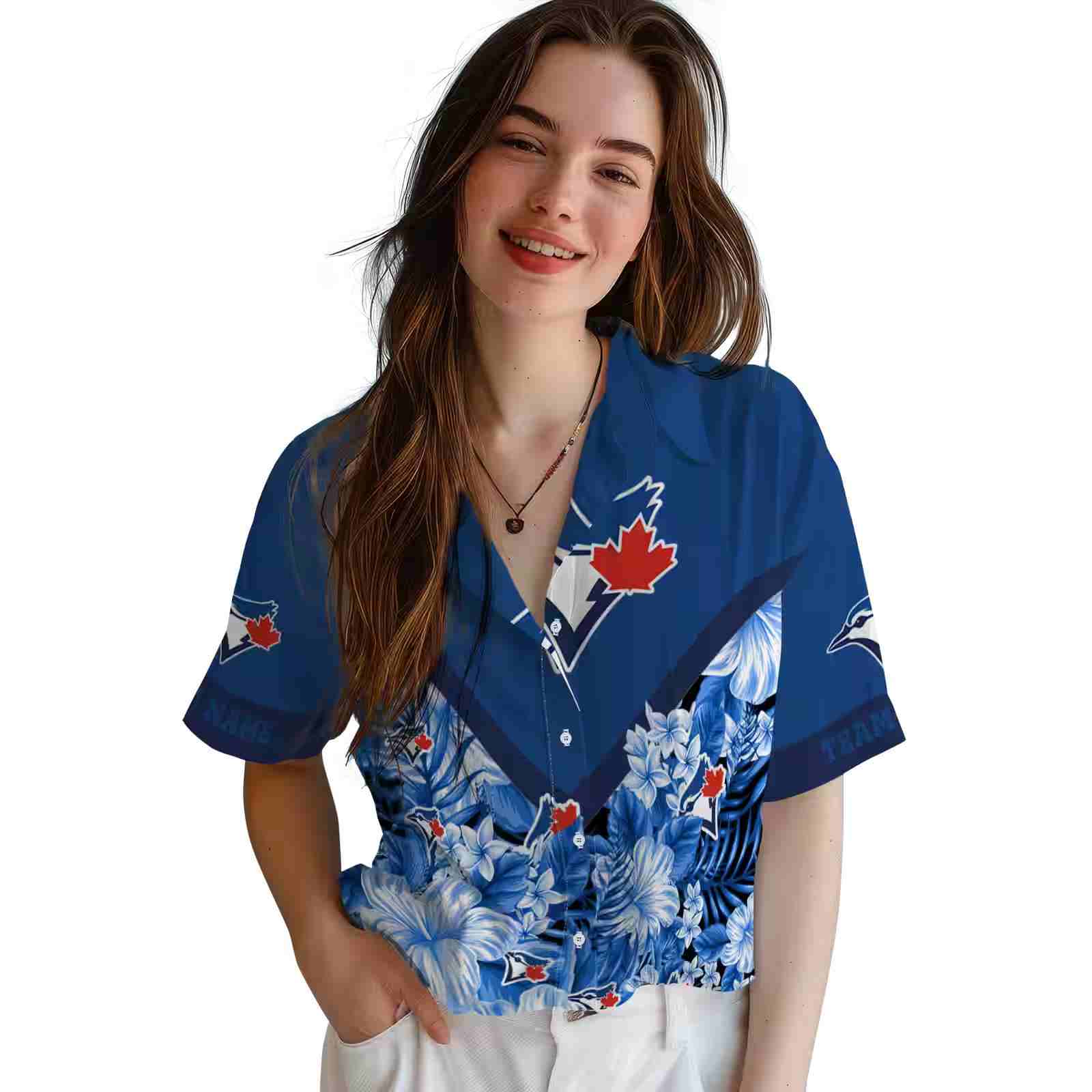 personalized toronto blue jays floral chevron blue hawaiian shirt latest model