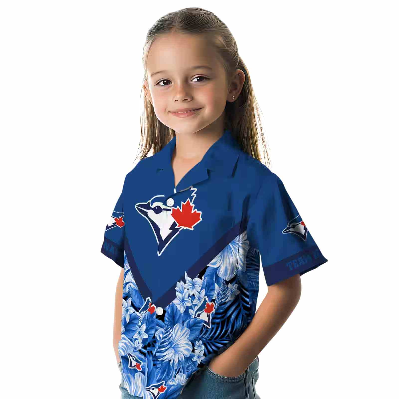 personalized toronto blue jays floral chevron blue hawaiian shirt premium grade