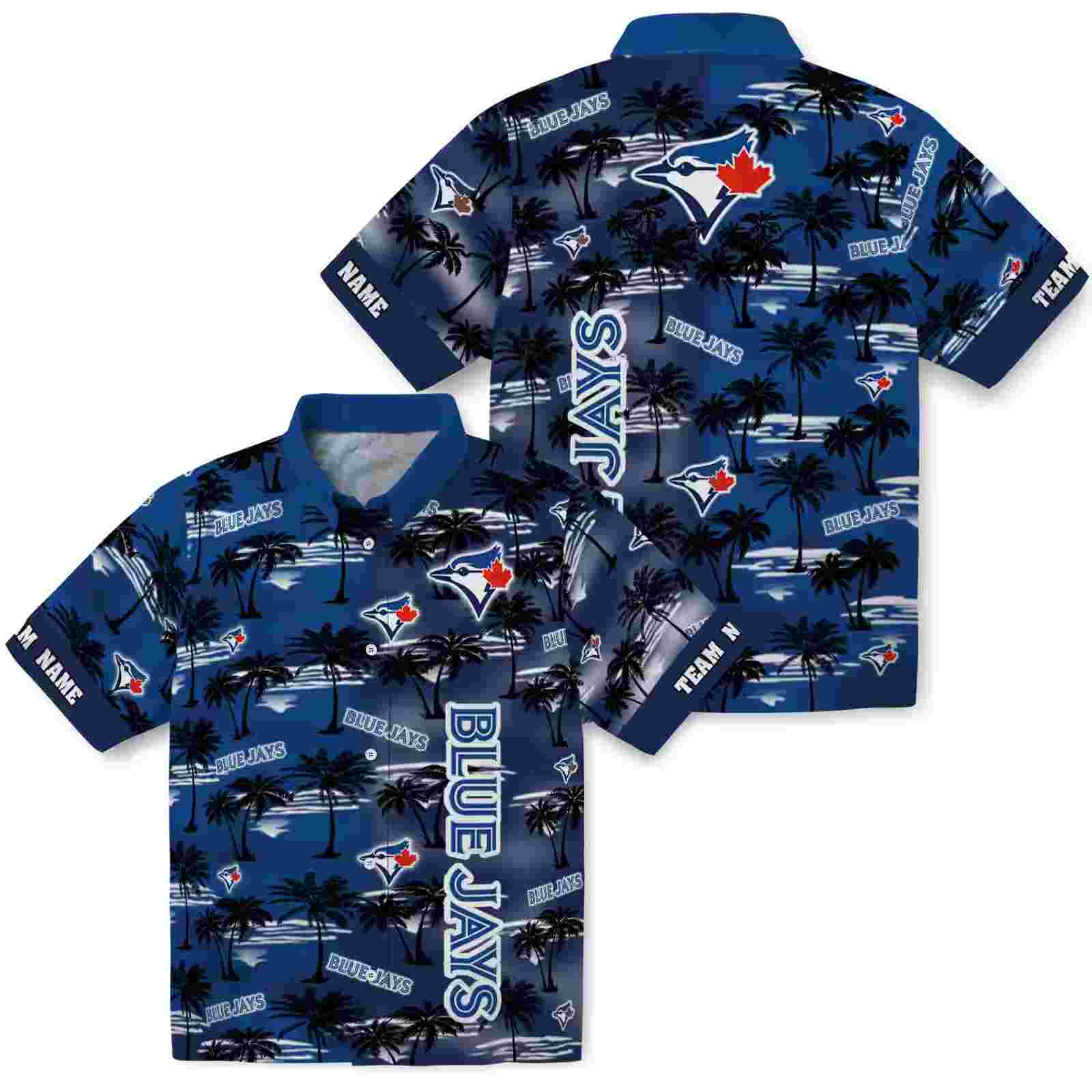 personalized toronto blue jays palm silhouettes blue hawaiian shirt high quality