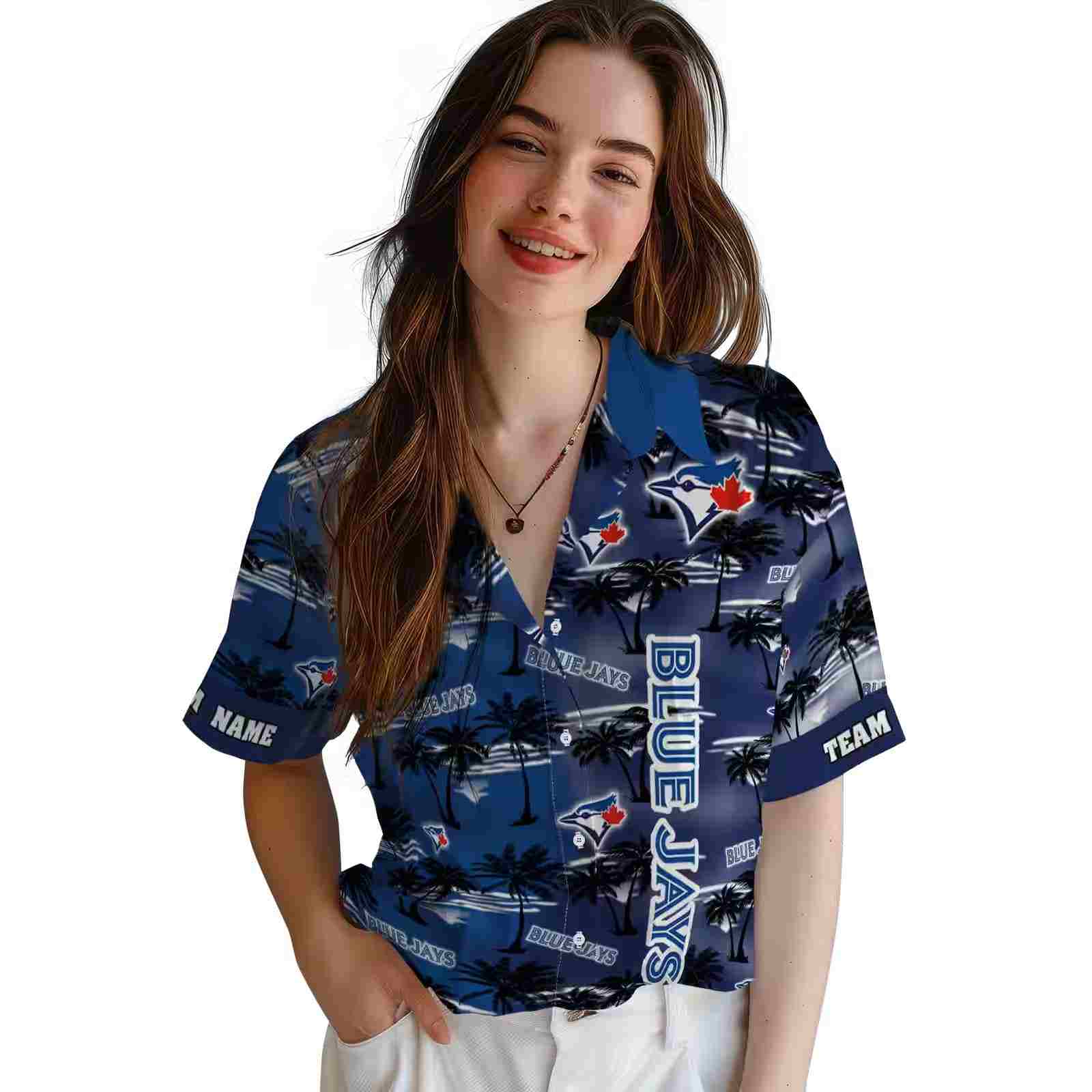 personalized toronto blue jays palm silhouettes blue hawaiian shirt latest model