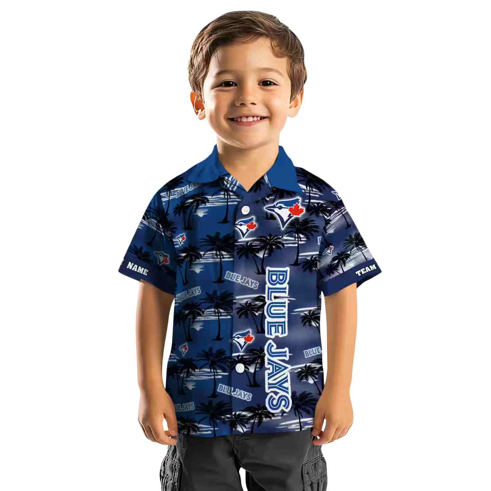 personalized toronto blue jays palm silhouettes blue hawaiian shirt top rated