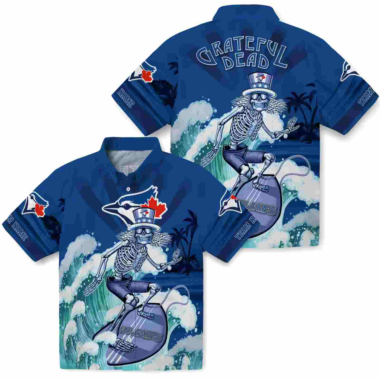 personalized toronto blue jays surfing skeleton blue hawaiian shirt high quality