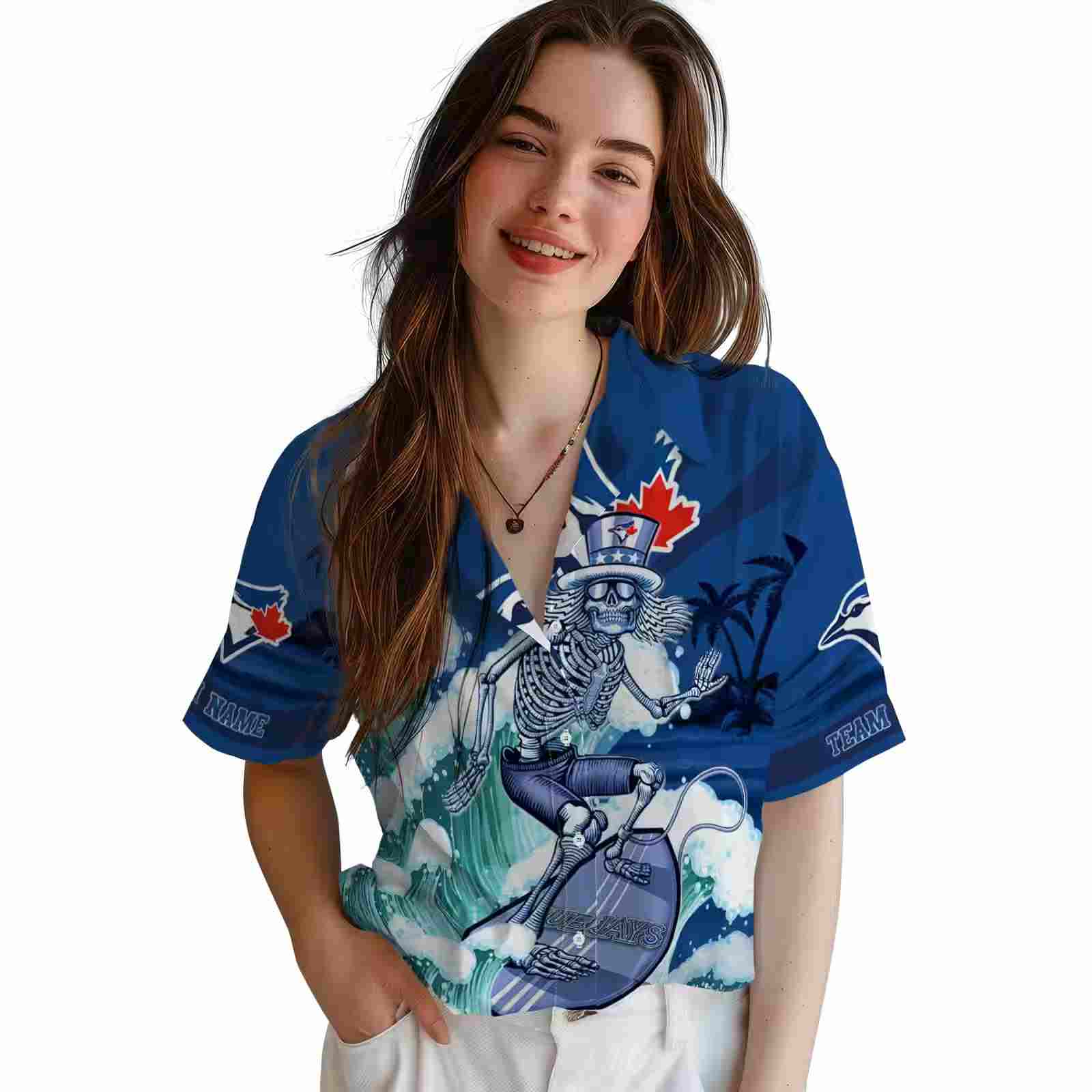 personalized toronto blue jays surfing skeleton blue hawaiian shirt latest model