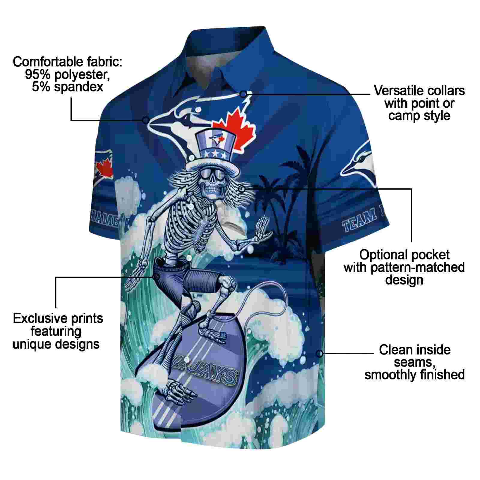 personalized toronto blue jays surfing skeleton blue hawaiian shirt new arrival