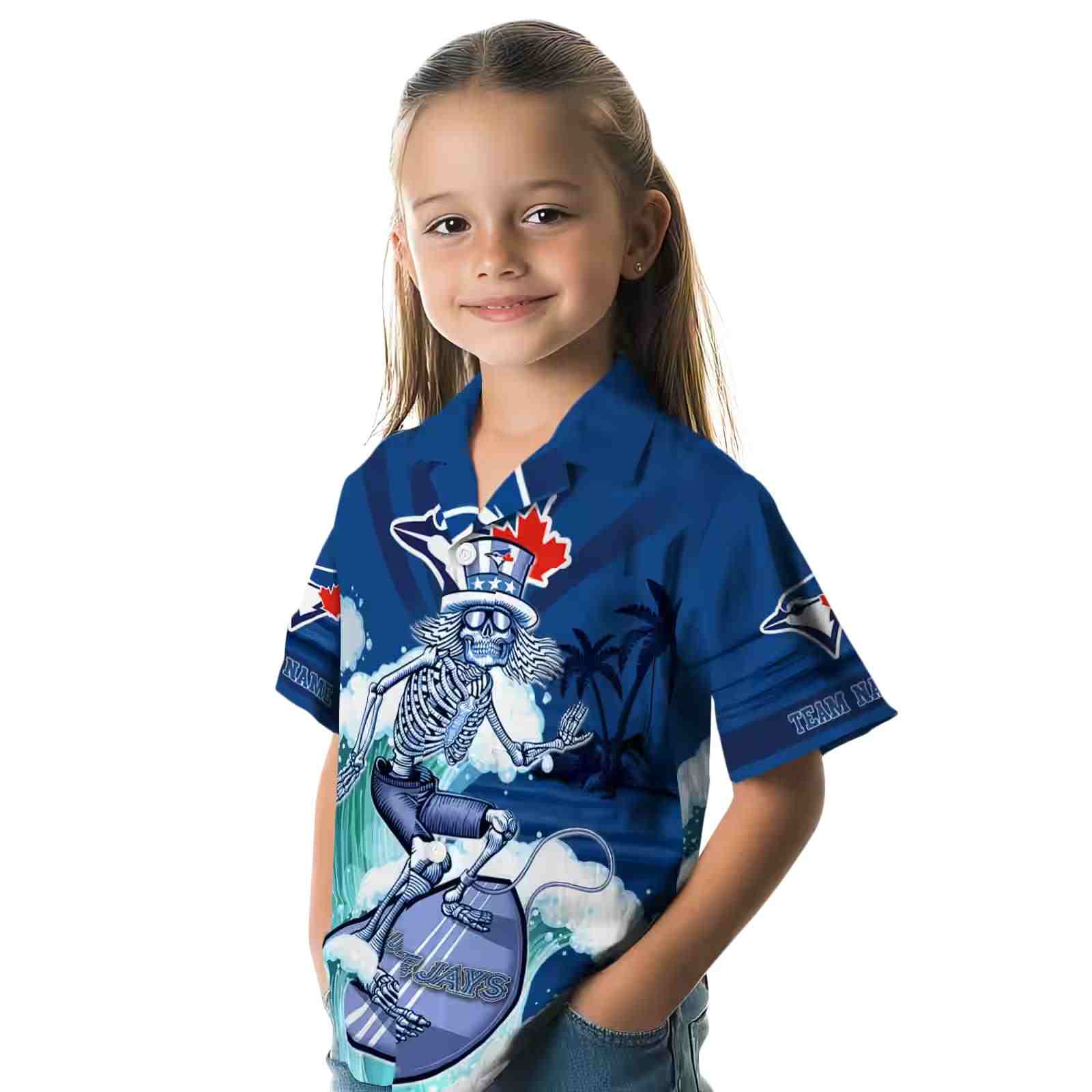 personalized toronto blue jays surfing skeleton blue hawaiian shirt premium grade