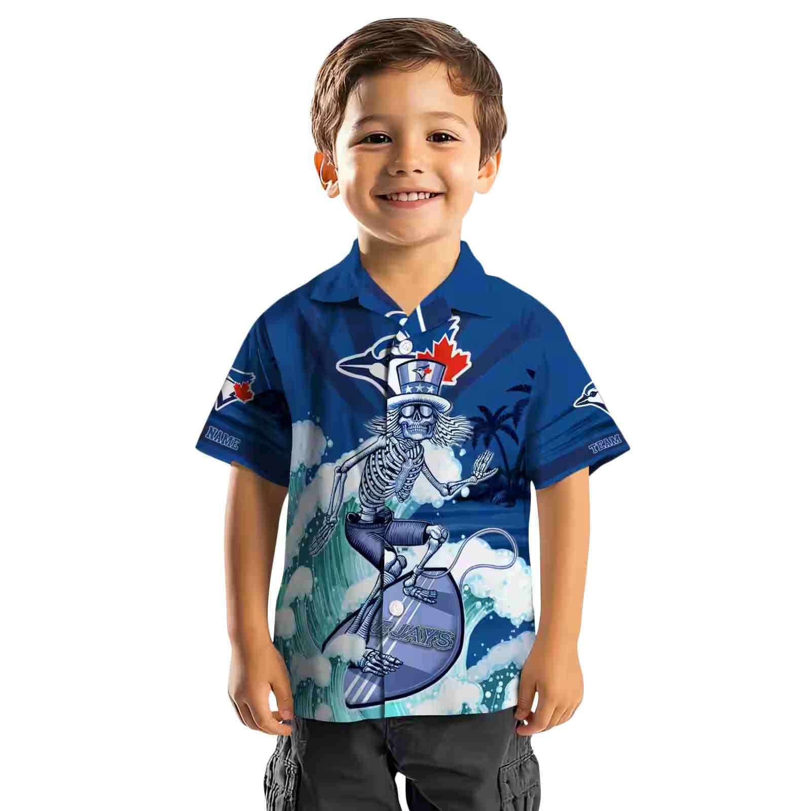 personalized toronto blue jays surfing skeleton blue hawaiian shirt top rated