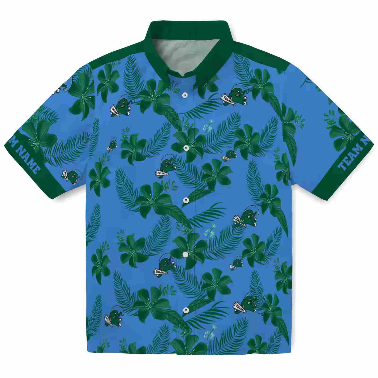 Personalized Tulane Green Wave Botanical Print Blue Hawaiian Shirt