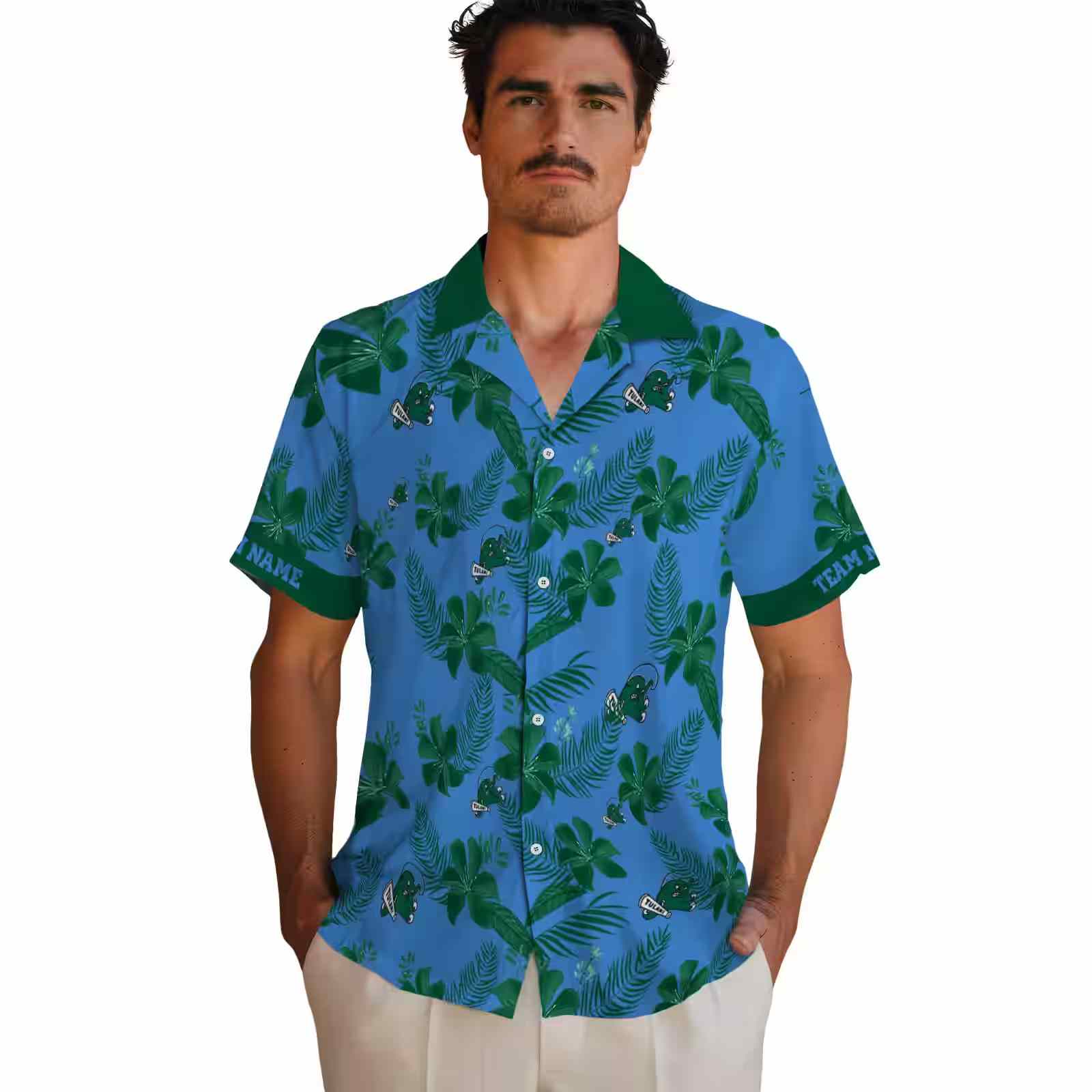 personalized tulane green wave botanical print blue hawaiian shirt fashion forward