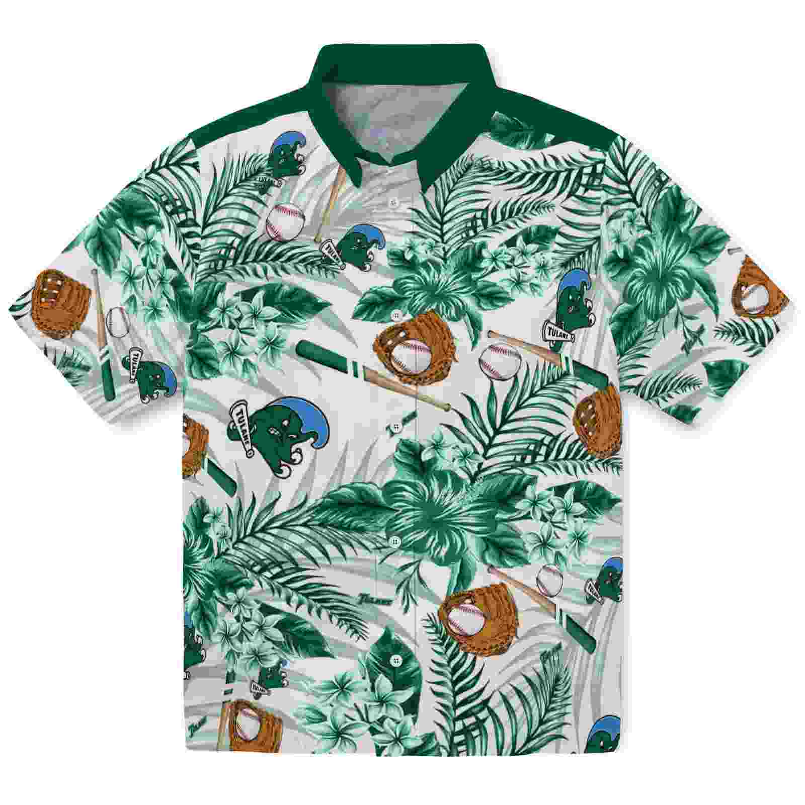 Personalized Tulane Green Wave Floral Baseball Green White Hawaiian Shirt