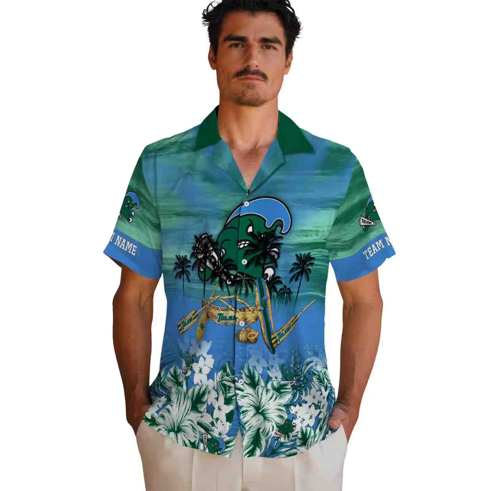 personalized tulane green wave tropical canoe green hawaiian shirt fashion forward