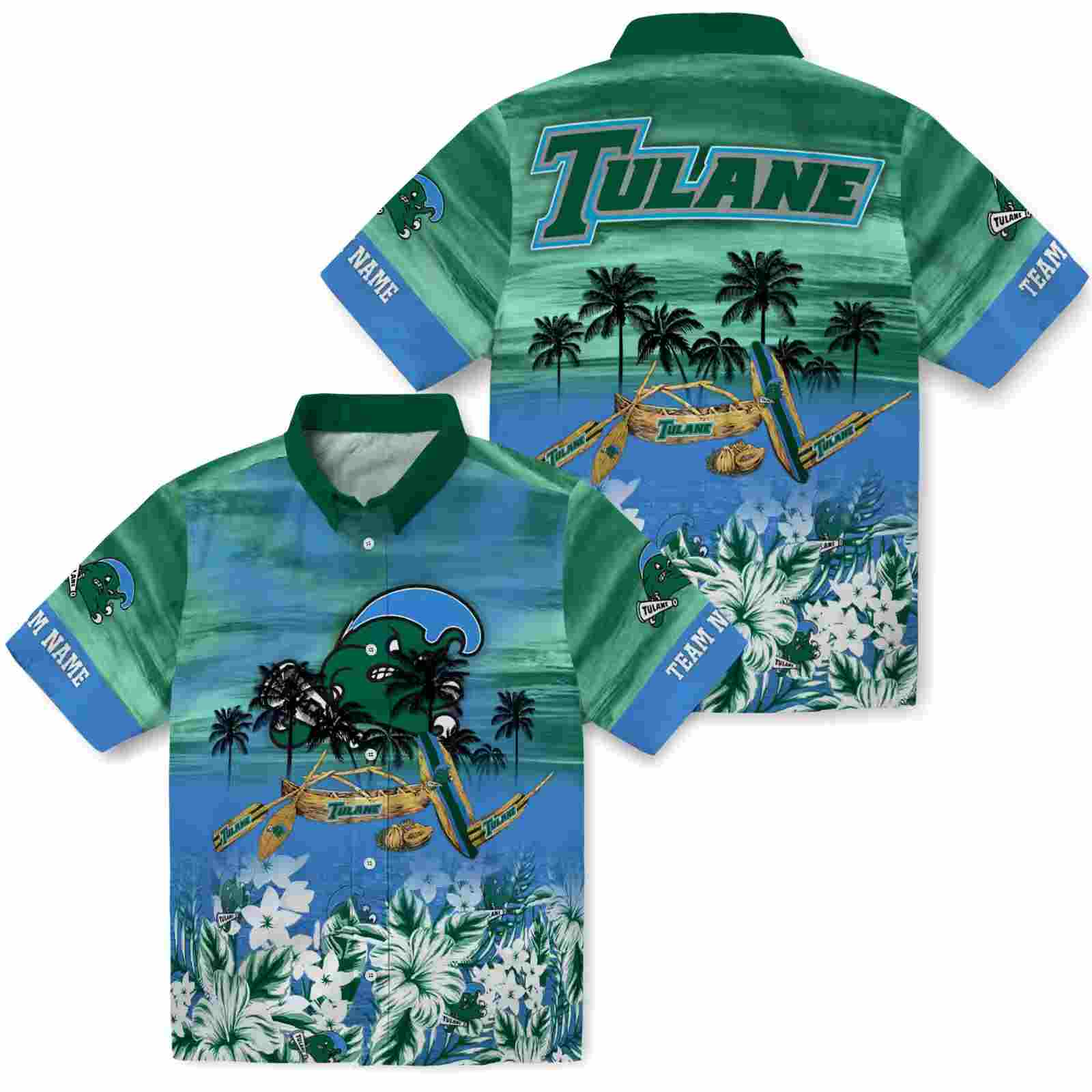 personalized tulane green wave tropical canoe green hawaiian shirt high quality