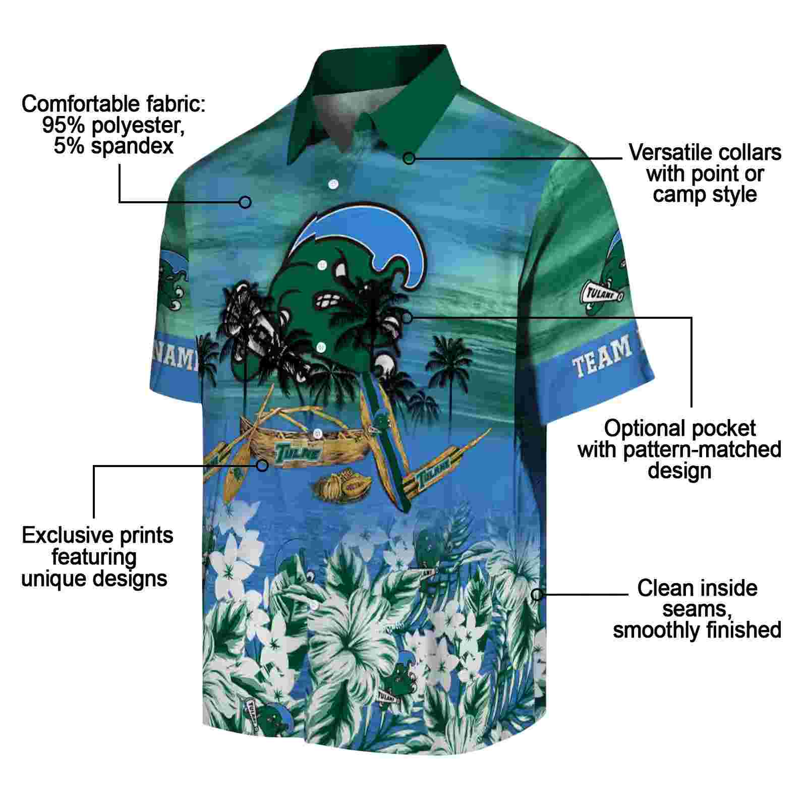 personalized tulane green wave tropical canoe green hawaiian shirt new arrival