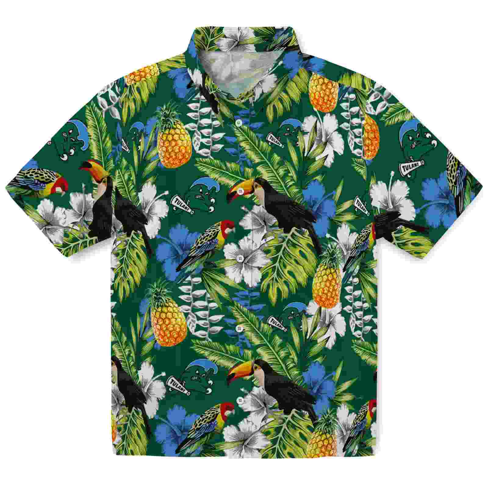 Personalized Tulane Green Wave Tropical Toucan Green Hawaiian Shirt