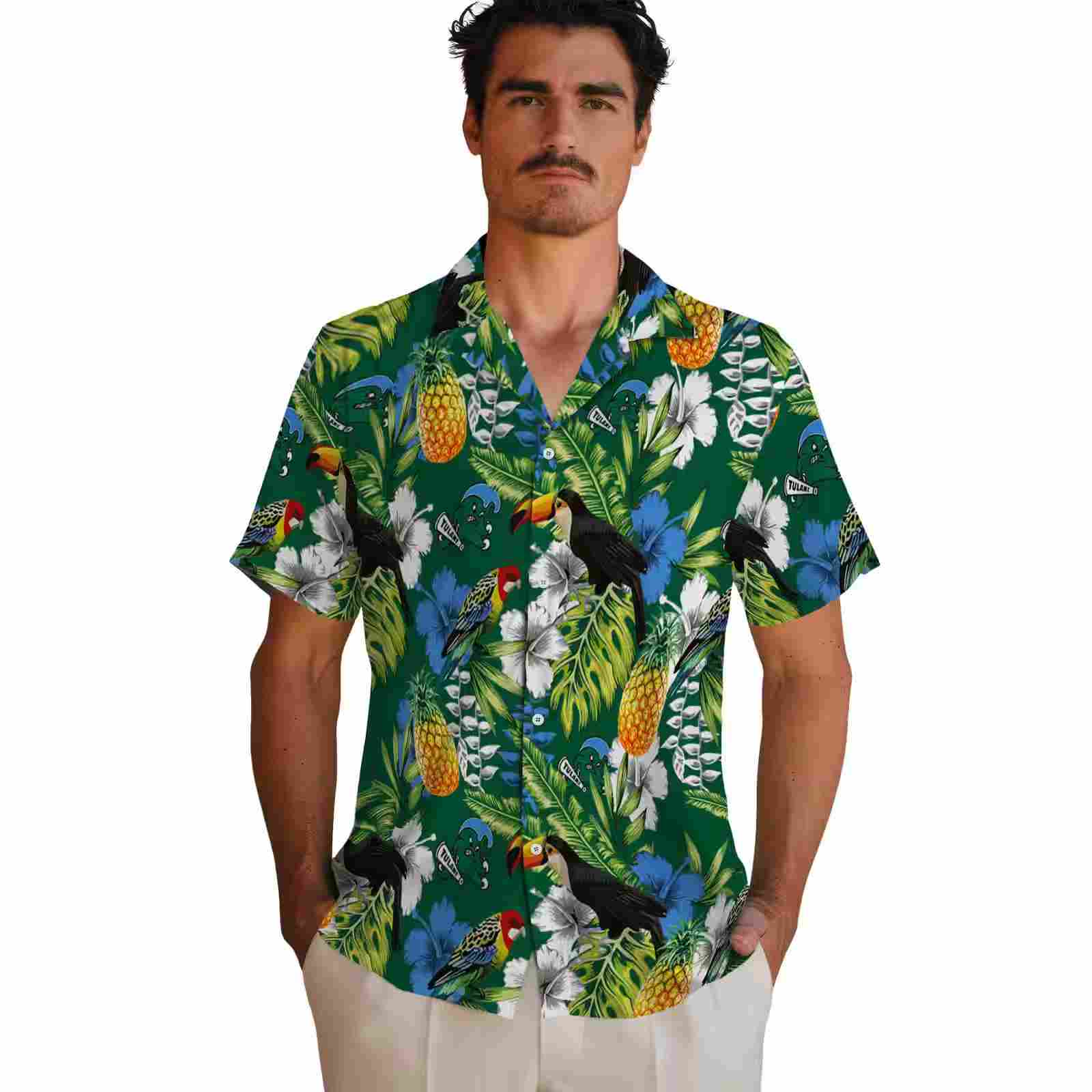 personalized tulane green wave tropical toucan green hawaiian shirt fashion forward