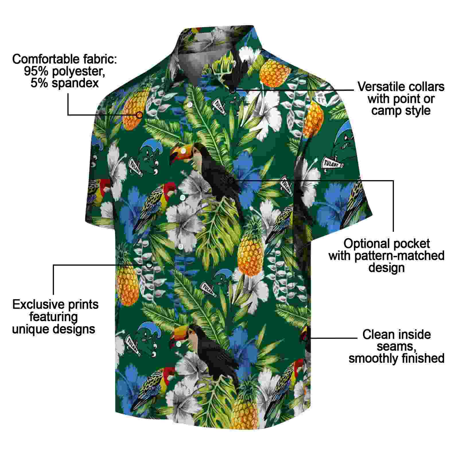 personalized tulane green wave tropical toucan green hawaiian shirt new arrival