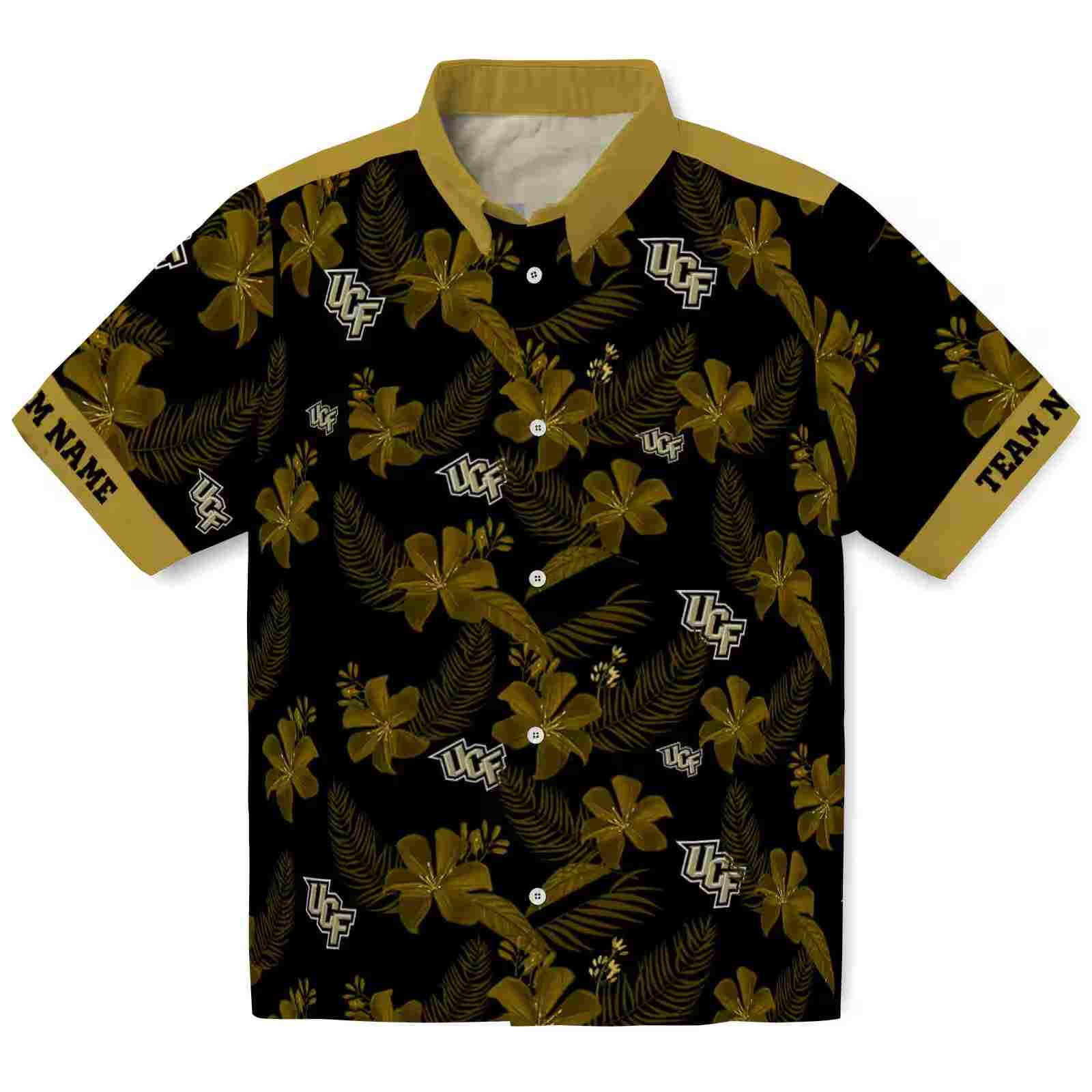 Personalized UCF Knights Botanical Print Black Hawaiian Shirt