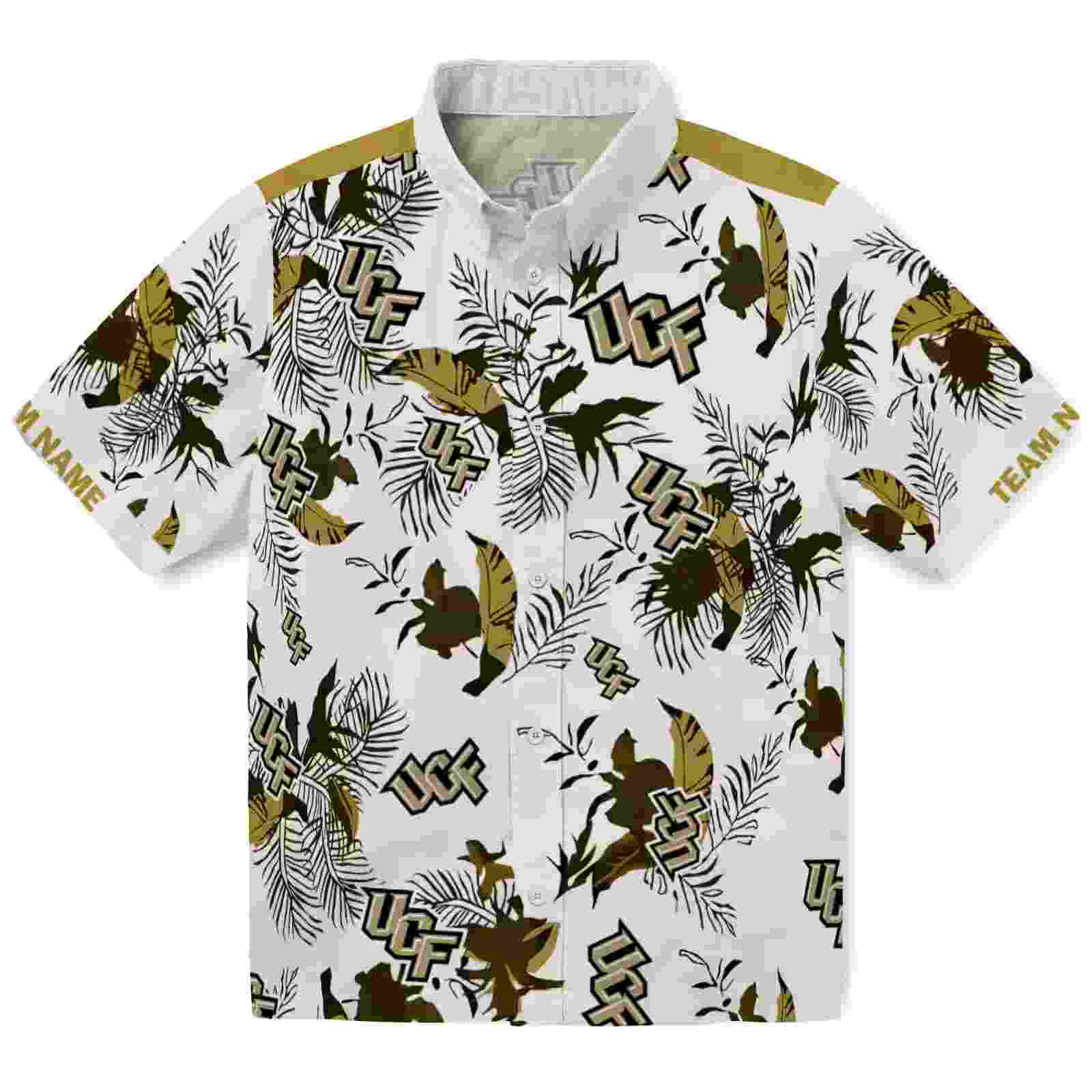 Personalized UCF Knights Botanical Theme Gold White Hawaiian Shirt